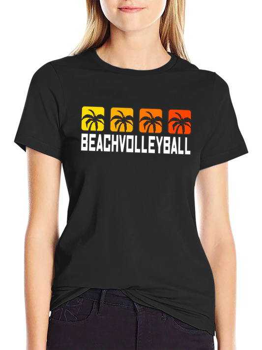 Beach Volleyball Palm Tree Graphic T-Shirt