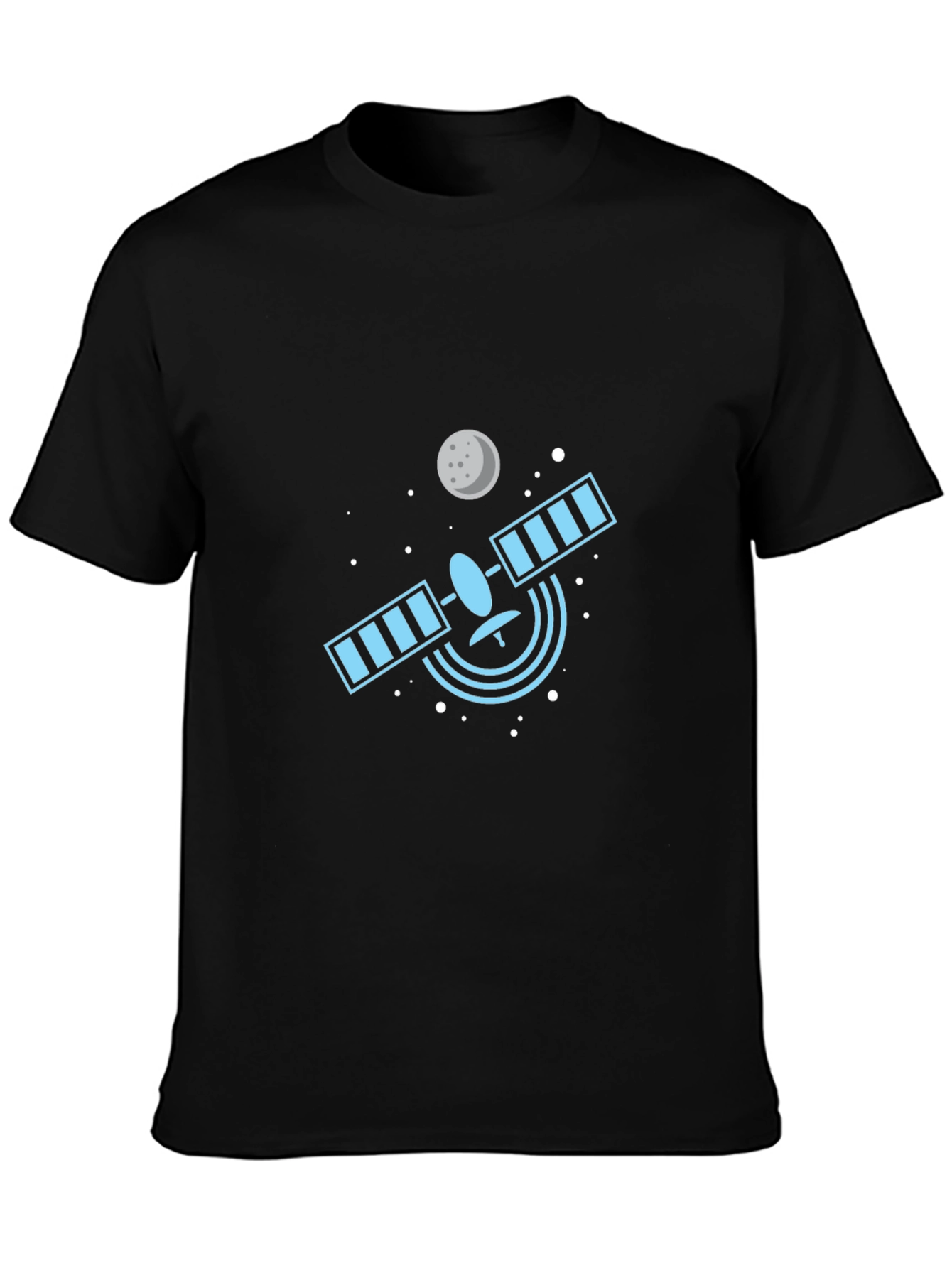 Space Satellite Graphic Tee - Black Cotton T-Shirt