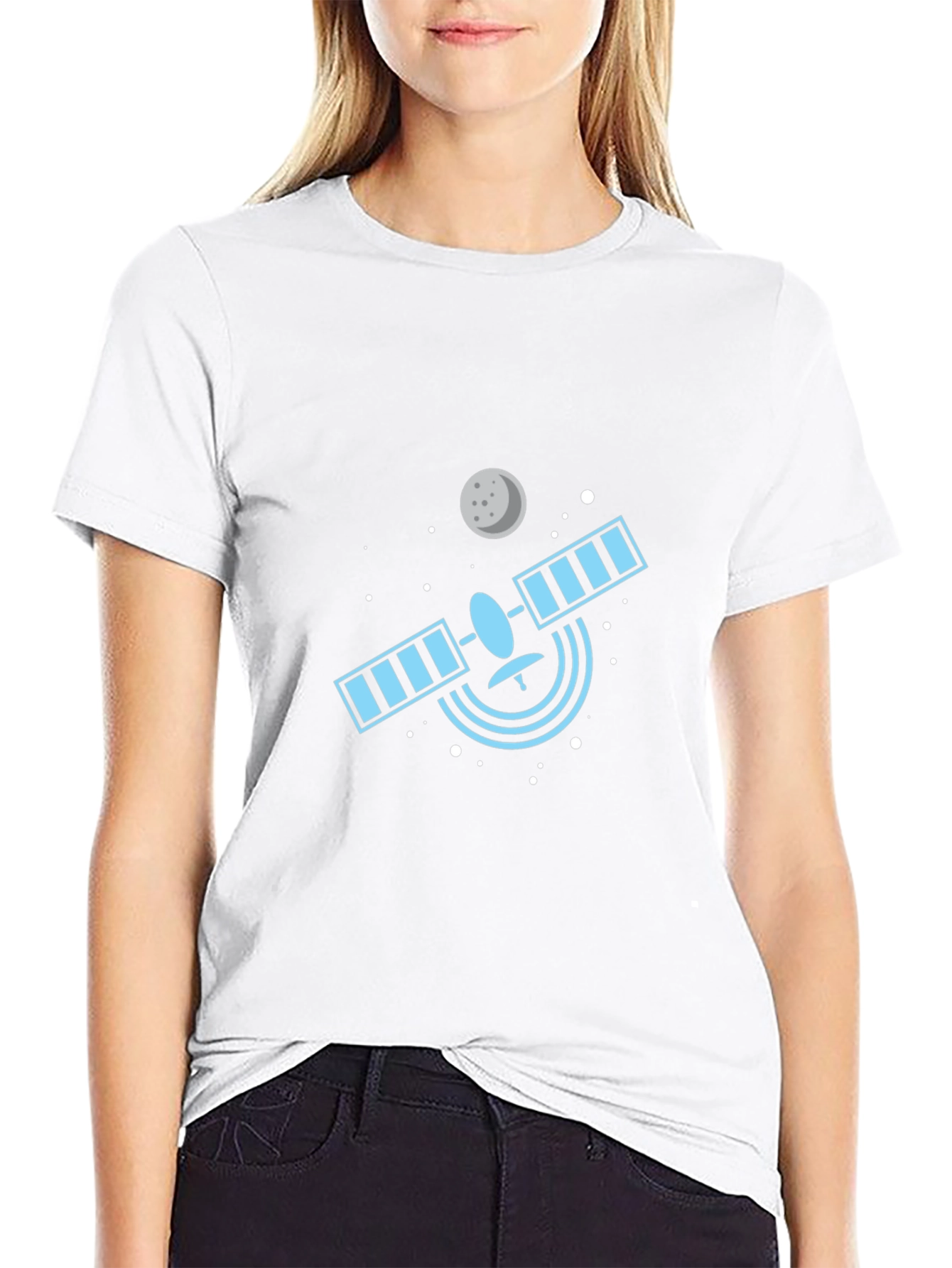 Space Satellite Graphic Tee - Black Cotton T-Shirt