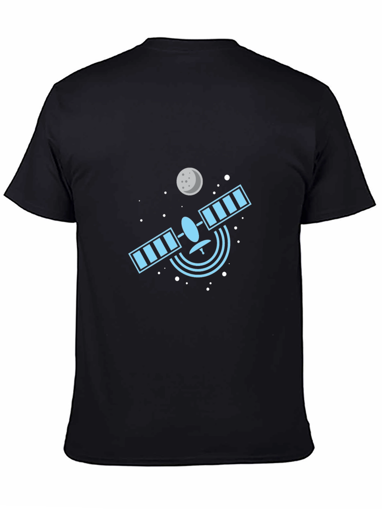 Space Satellite Graphic Tee - Black Cotton T-Shirt