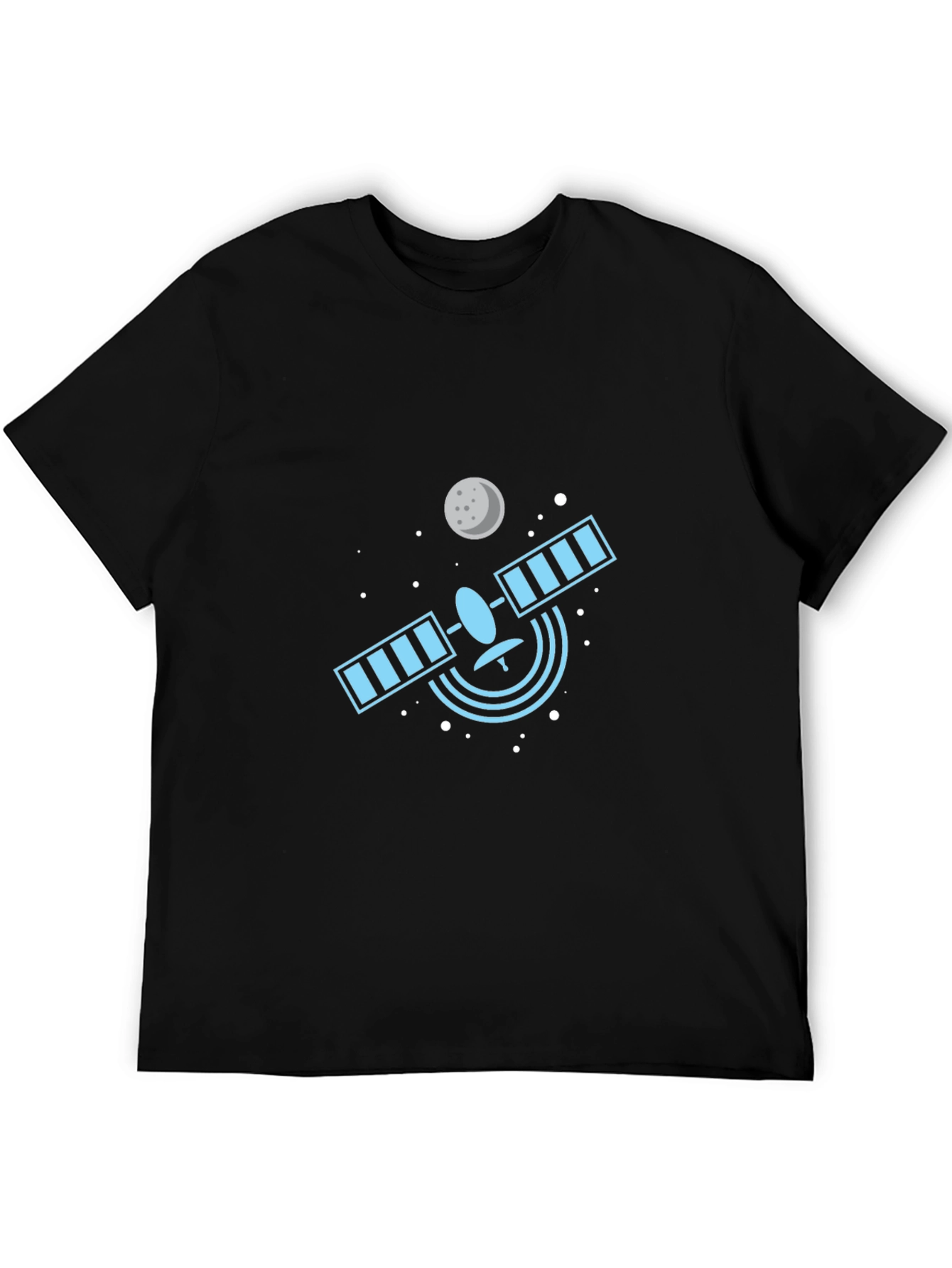 Space Satellite Graphic Tee - Black Cotton T-Shirt