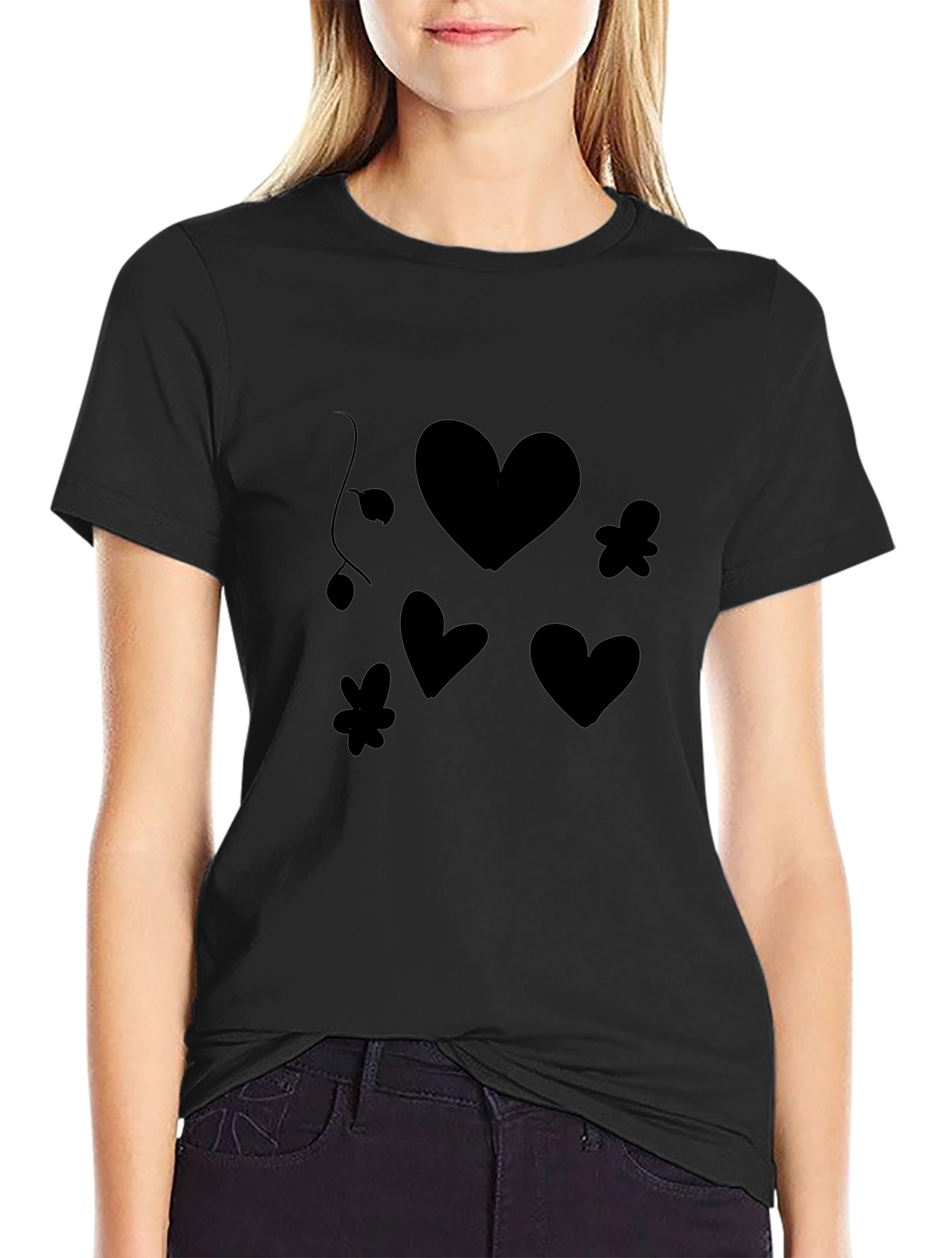Black Hearts & Flowers Graphic Tee