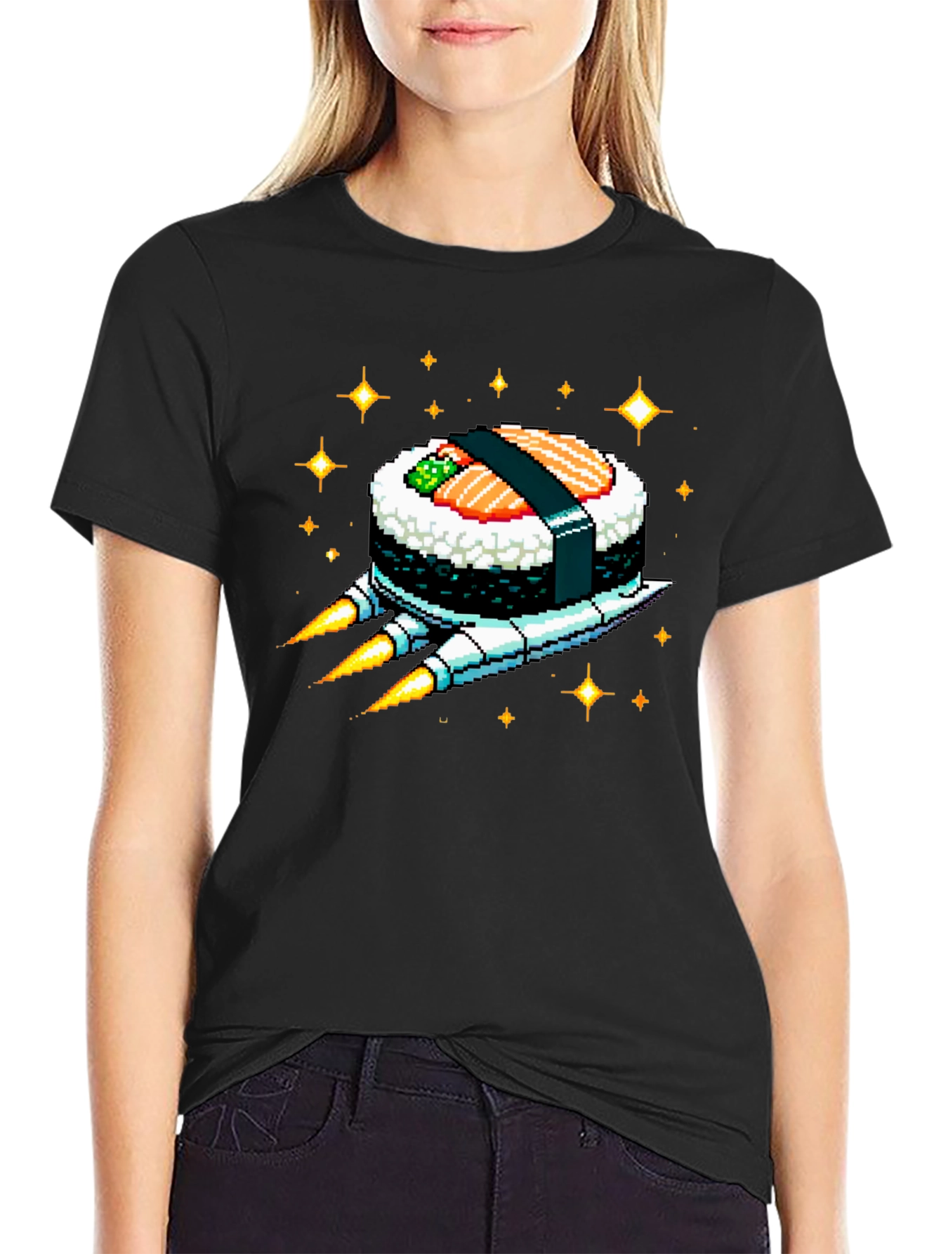 Sushi Rocket Graphic Tee - Black Cotton Blend