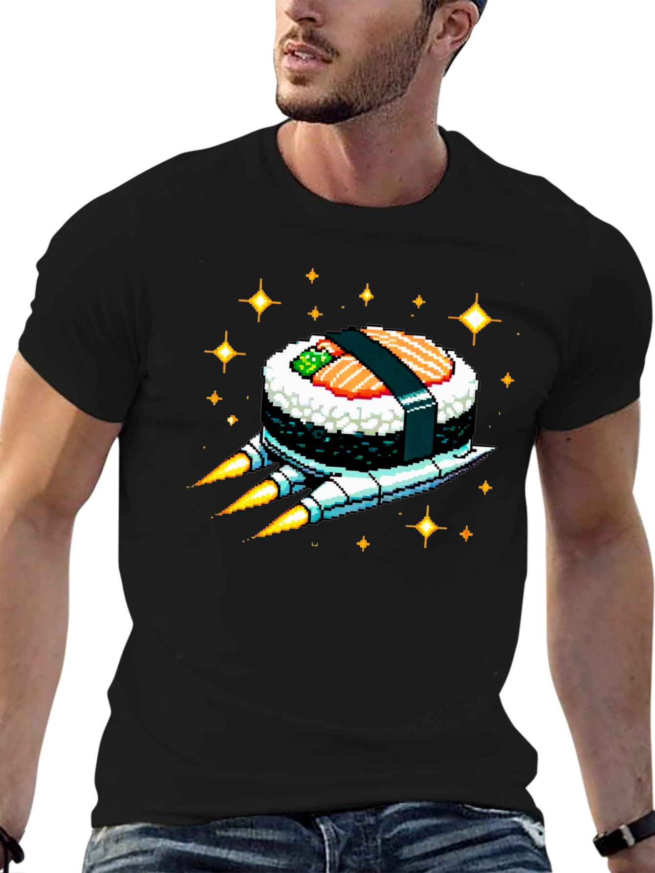 Sushi Rocket Graphic Tee - Black Cotton Blend