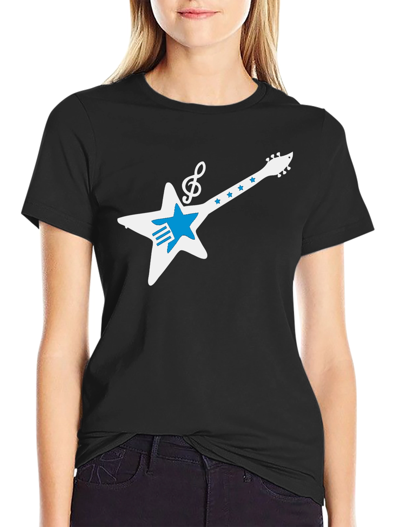 Star Guitar Graphic Tee - Rock Music Style