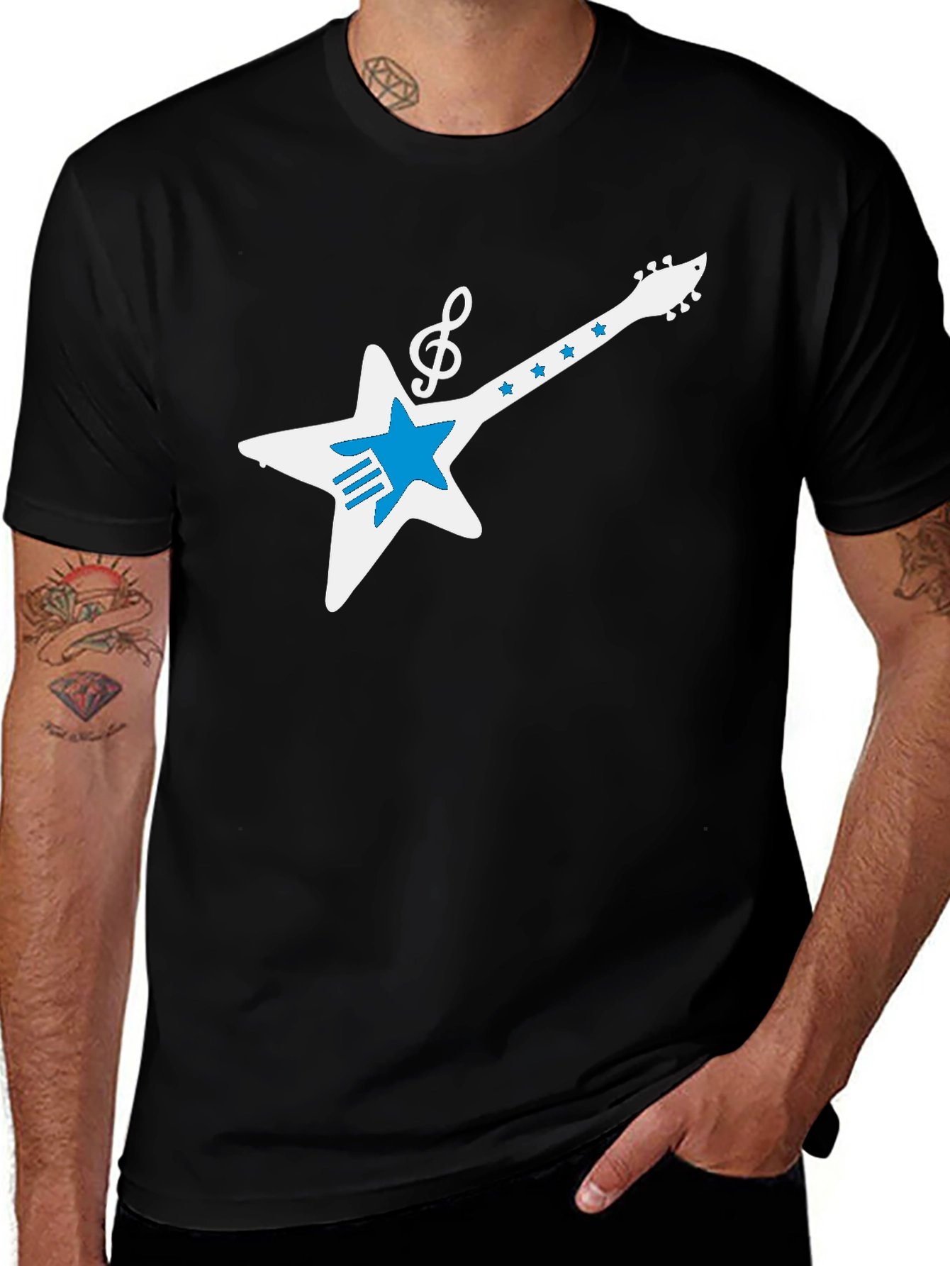 Star Guitar Graphic Tee - Rock Music Style