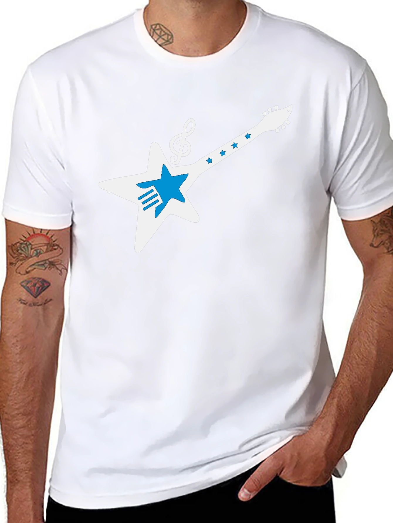 Star Guitar Graphic Tee - Rock Music Style