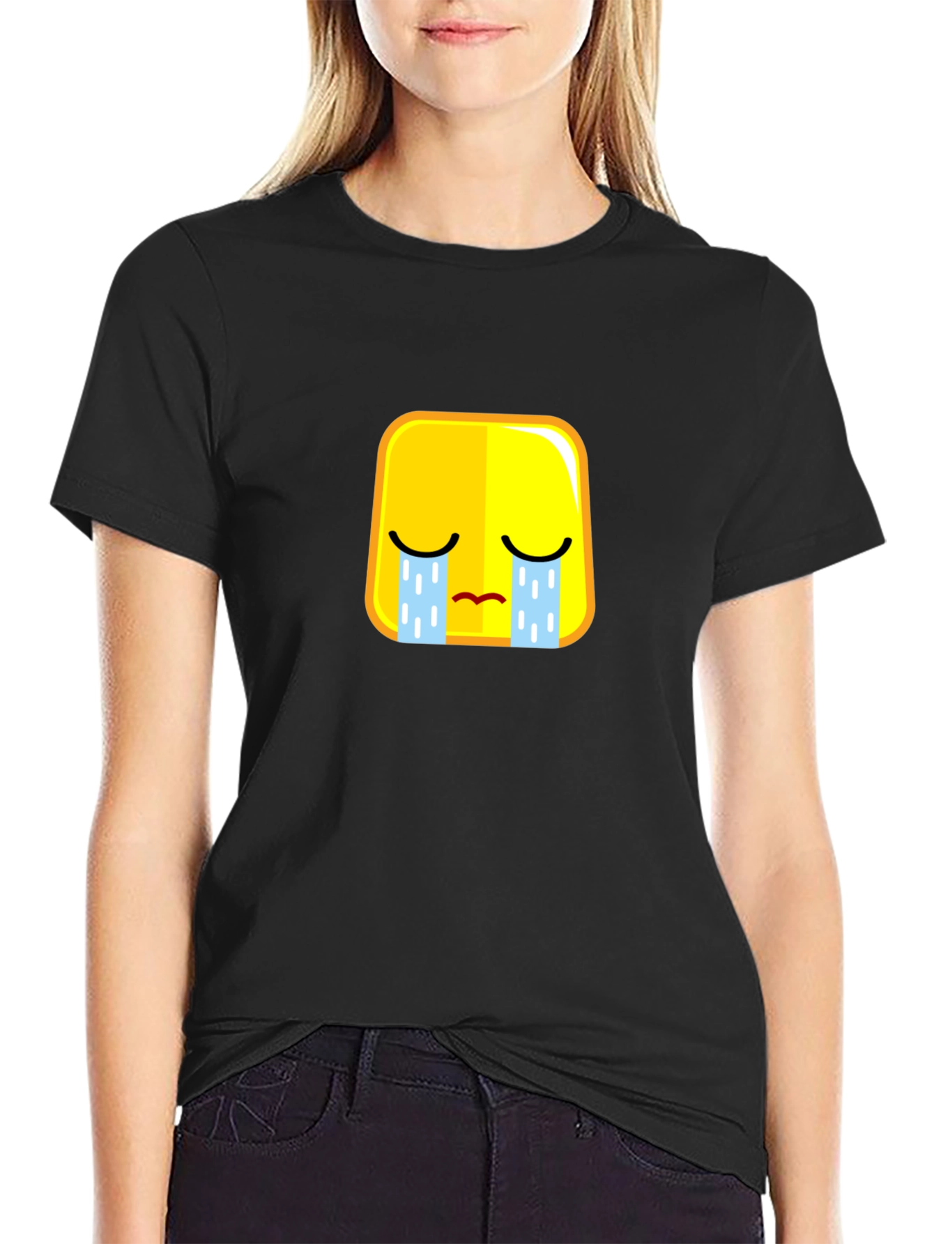 Sad Emoji Black T-Shirt - Express Yourself!