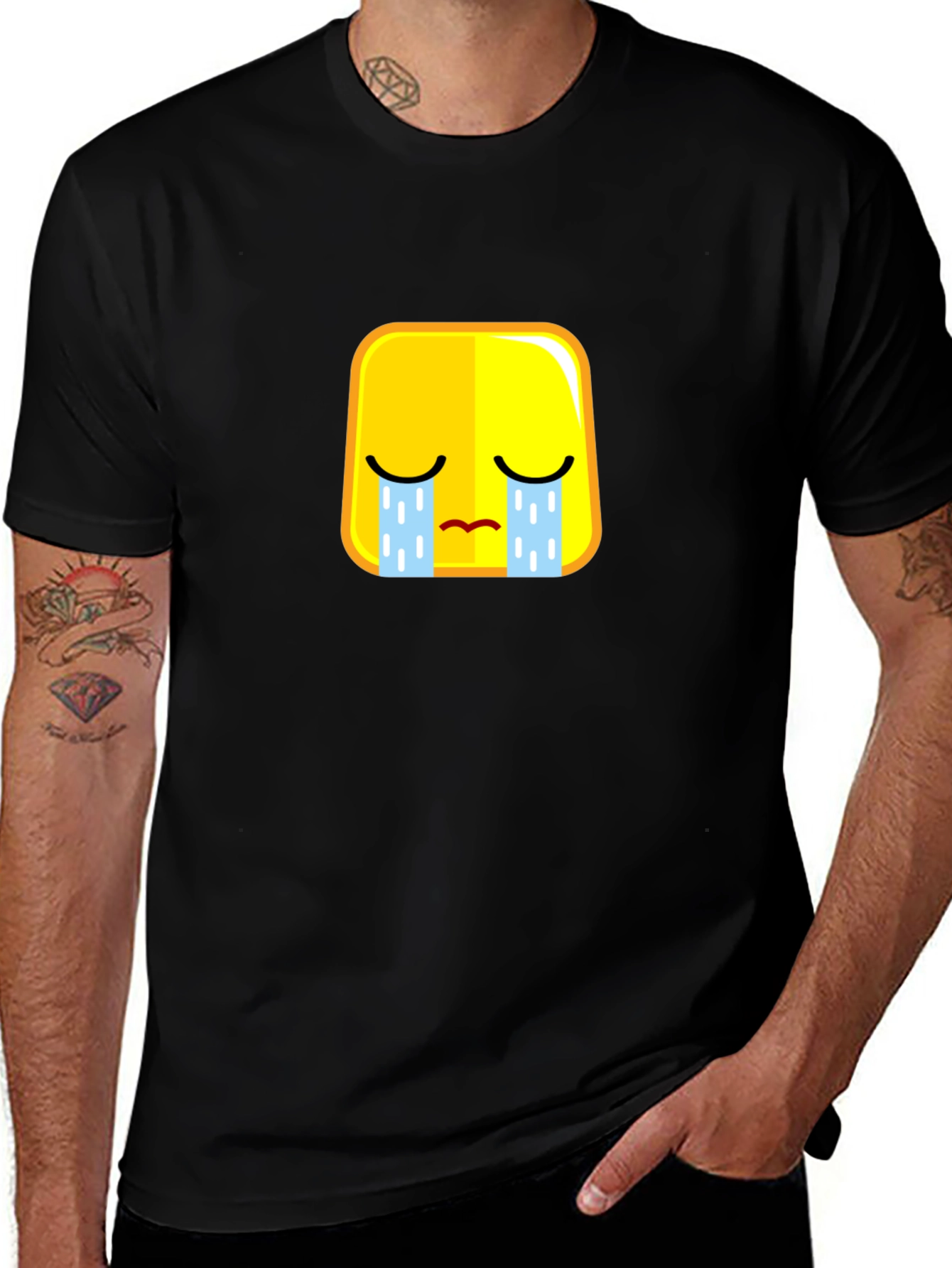 Sad Emoji Black T-Shirt - Express Yourself!