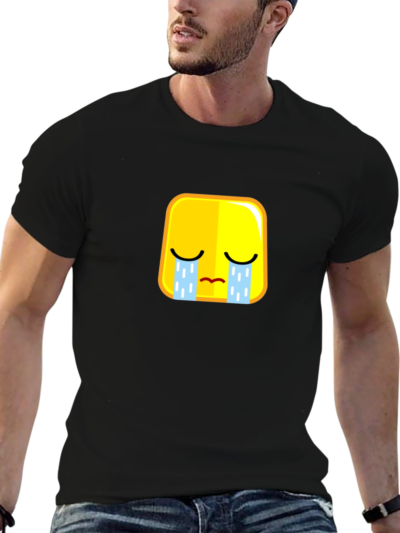 Sad Emoji Black T-Shirt - Express Yourself!