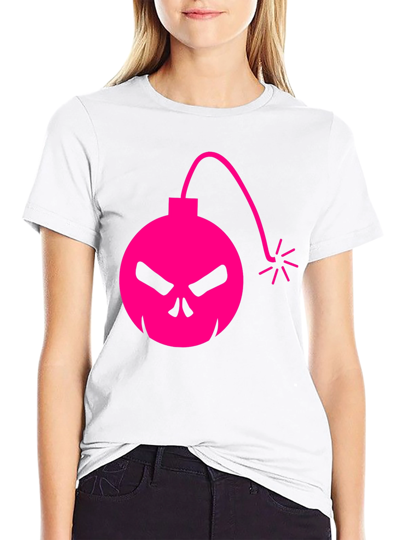 Skull Bomb Graphic Tee - Bold Pink Design