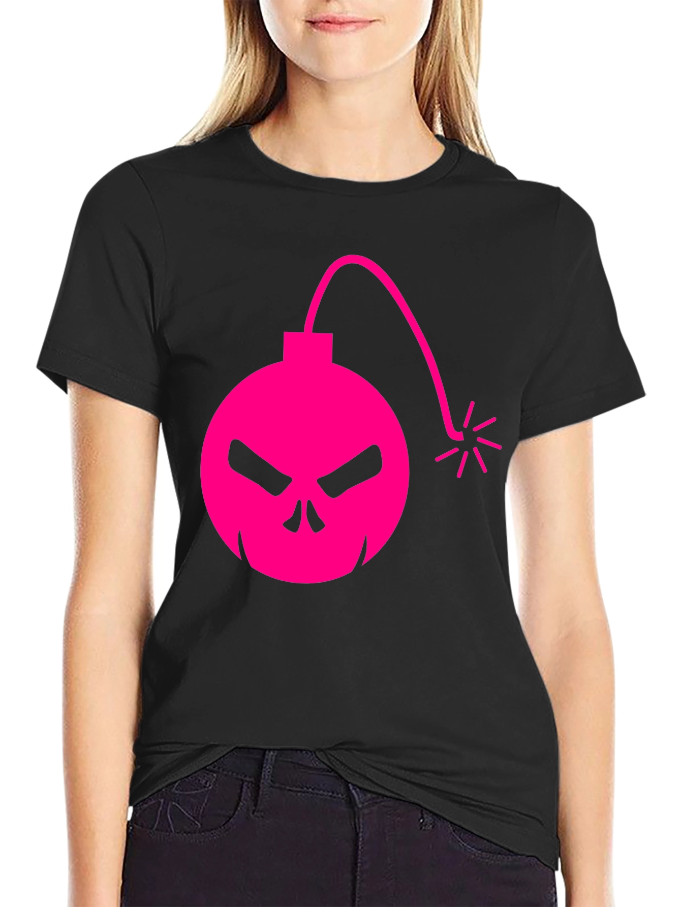 Skull Bomb Graphic Tee - Bold Pink Design