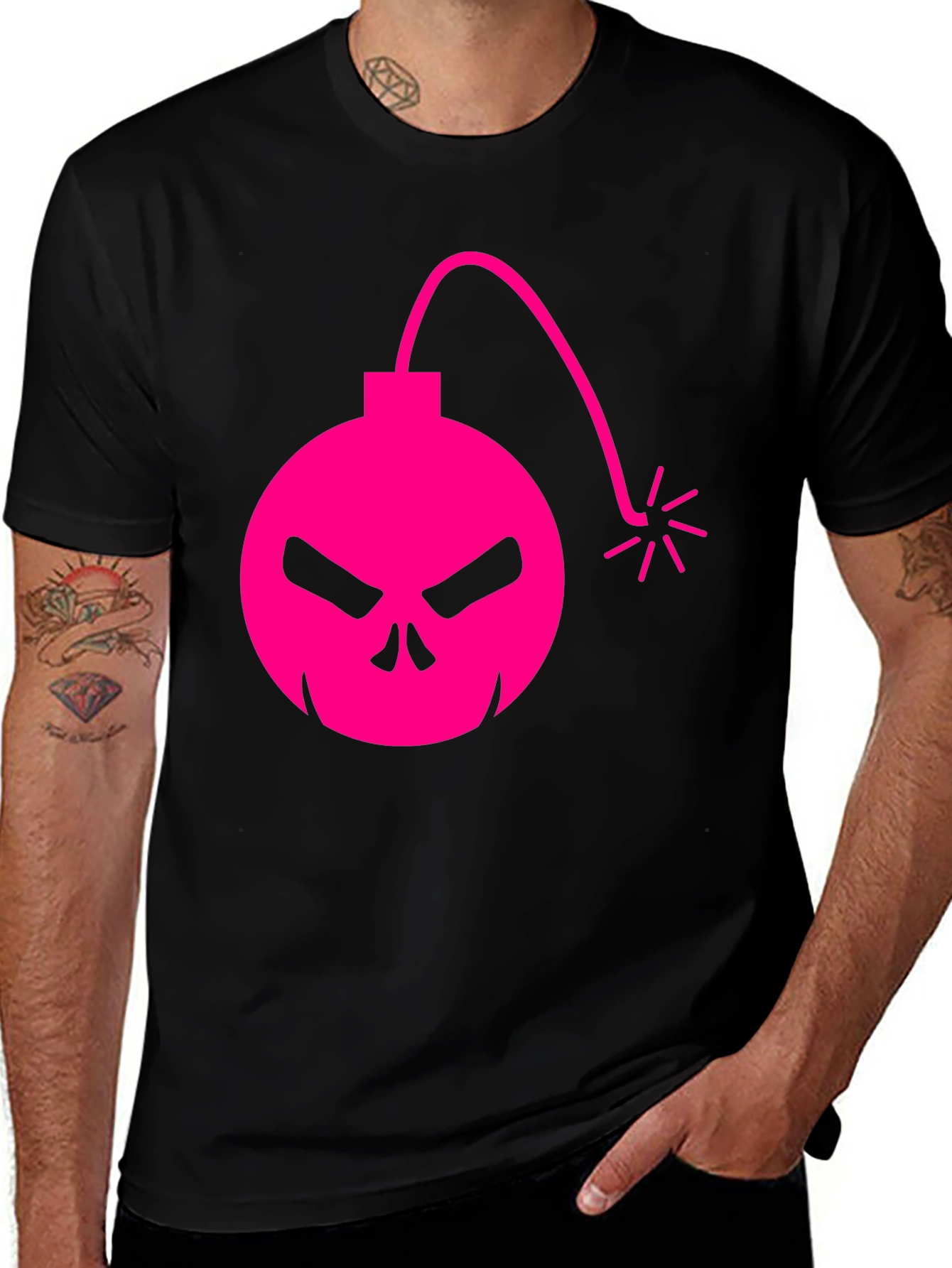 Skull Bomb Graphic Tee - Bold Pink Design