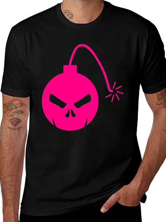Skull Bomb Graphic Tee - Bold Pink Design