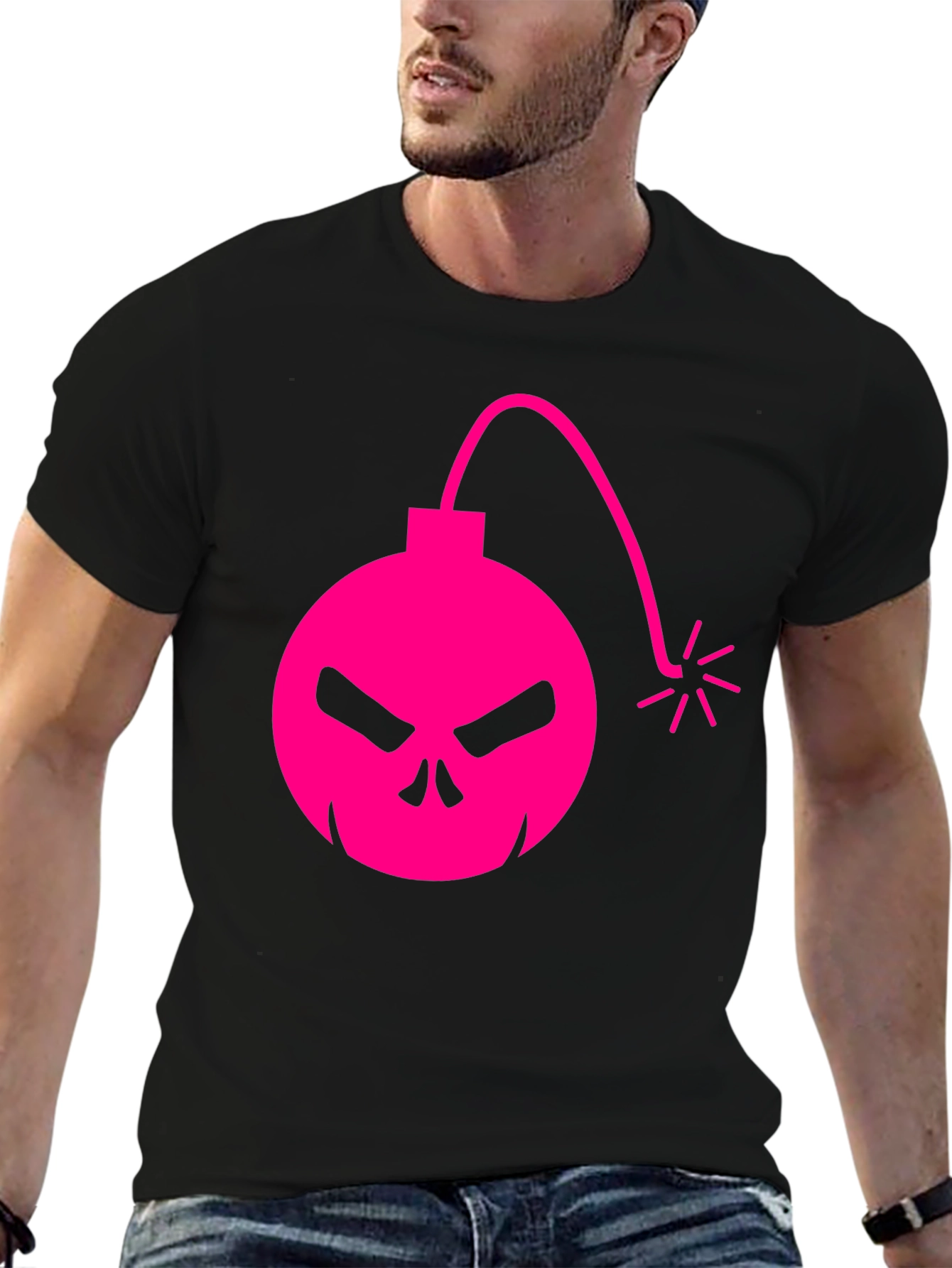 Skull Bomb Graphic Tee - Bold Pink Design