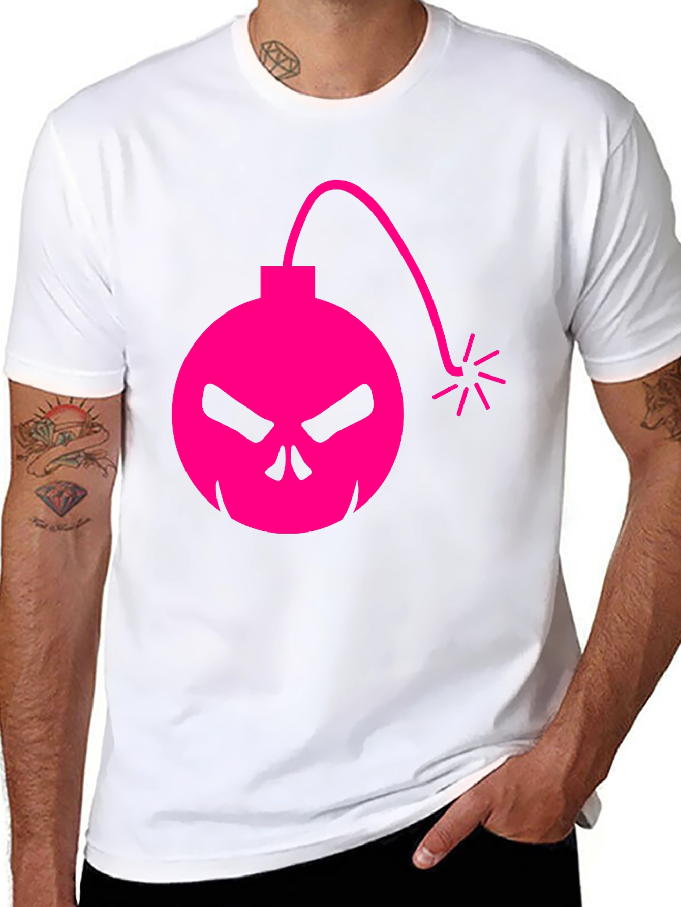 Skull Bomb Graphic Tee - Bold Pink Design