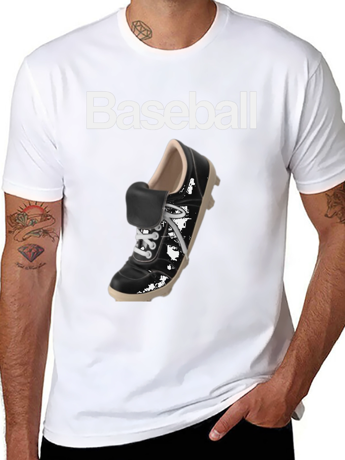 Baseball Shoe Graphic Tee - Black Cotton T-Shirt