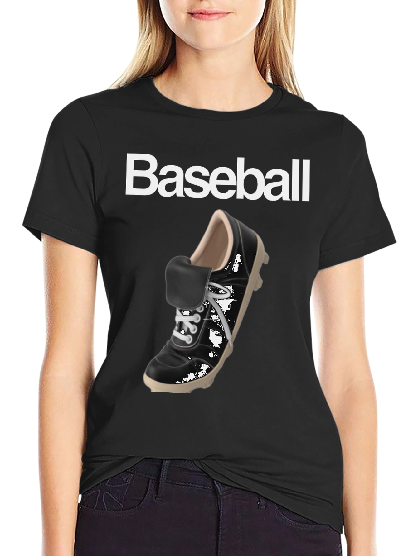 Baseball Shoe Graphic Tee - Black Cotton T-Shirt