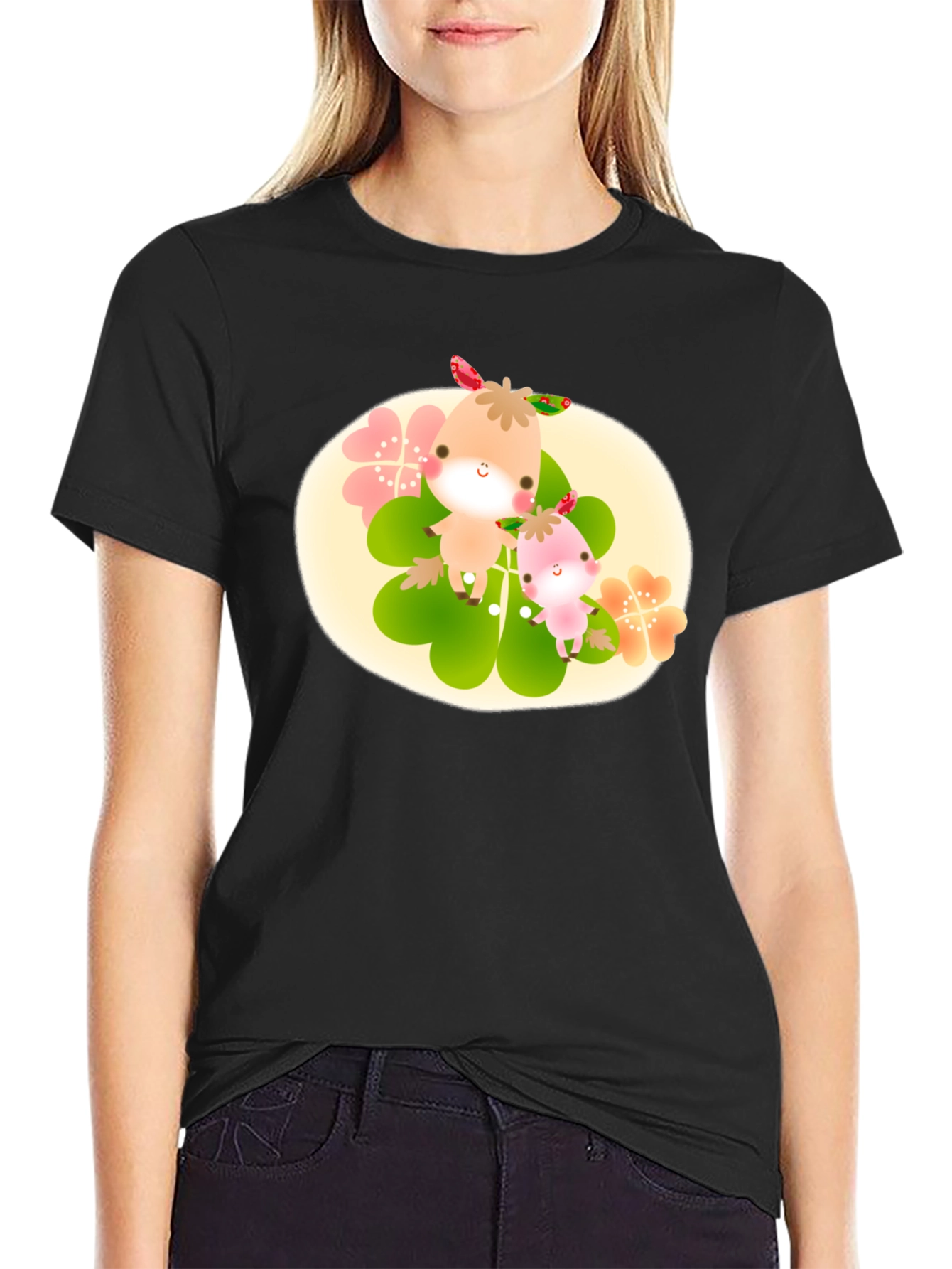 Cute Cartoon Graphic Print Black T-Shirt
