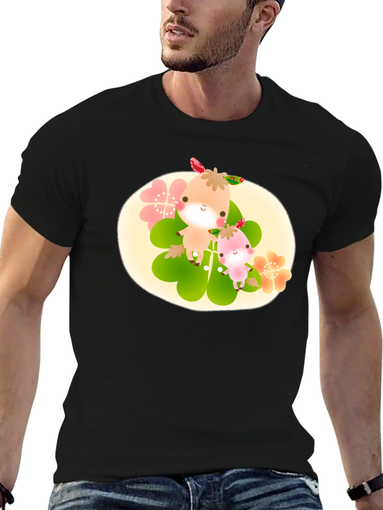 Cute Cartoon Graphic Print Black T-Shirt