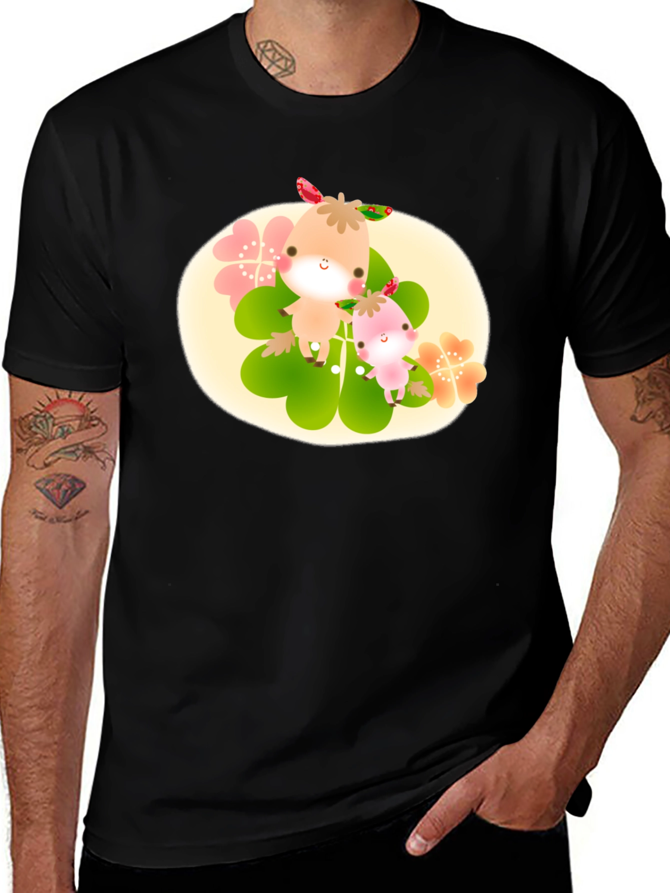 Cute Cartoon Graphic Print Black T-Shirt