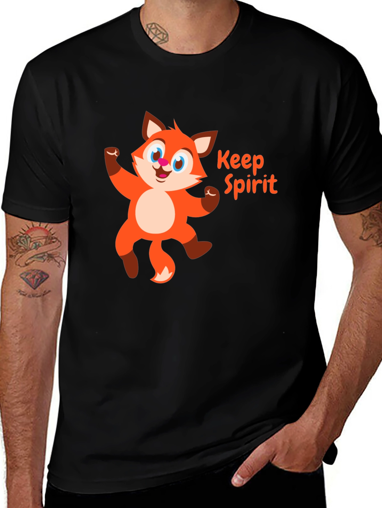 Keep Spirit Fox Cartoon Black T-Shirt