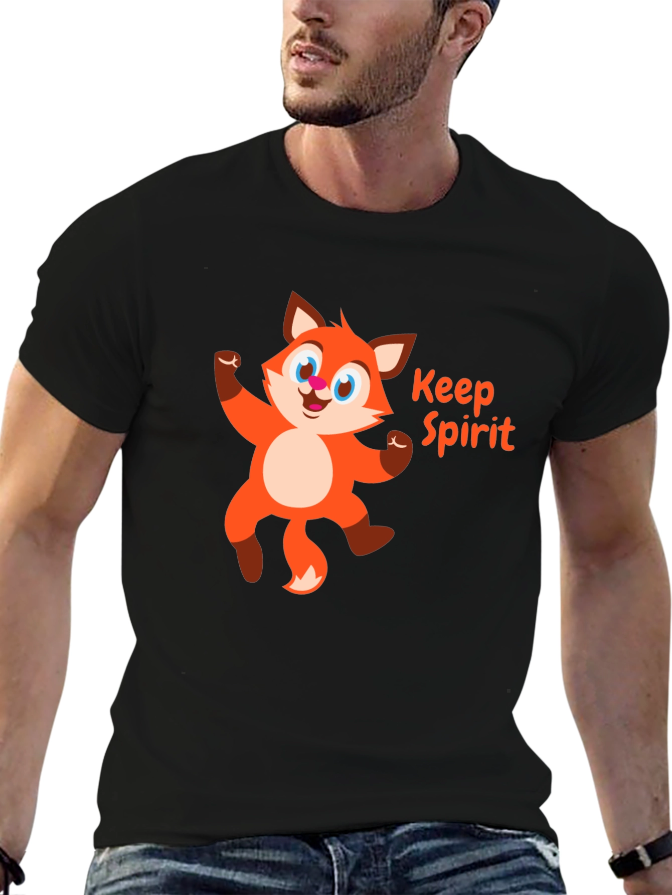 Keep Spirit Fox Cartoon Black T-Shirt