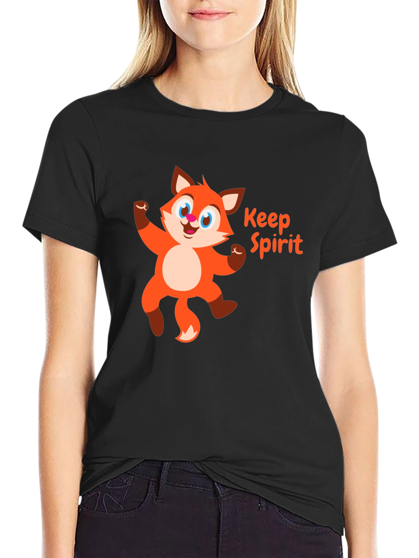 Keep Spirit Fox Cartoon Black T-Shirt