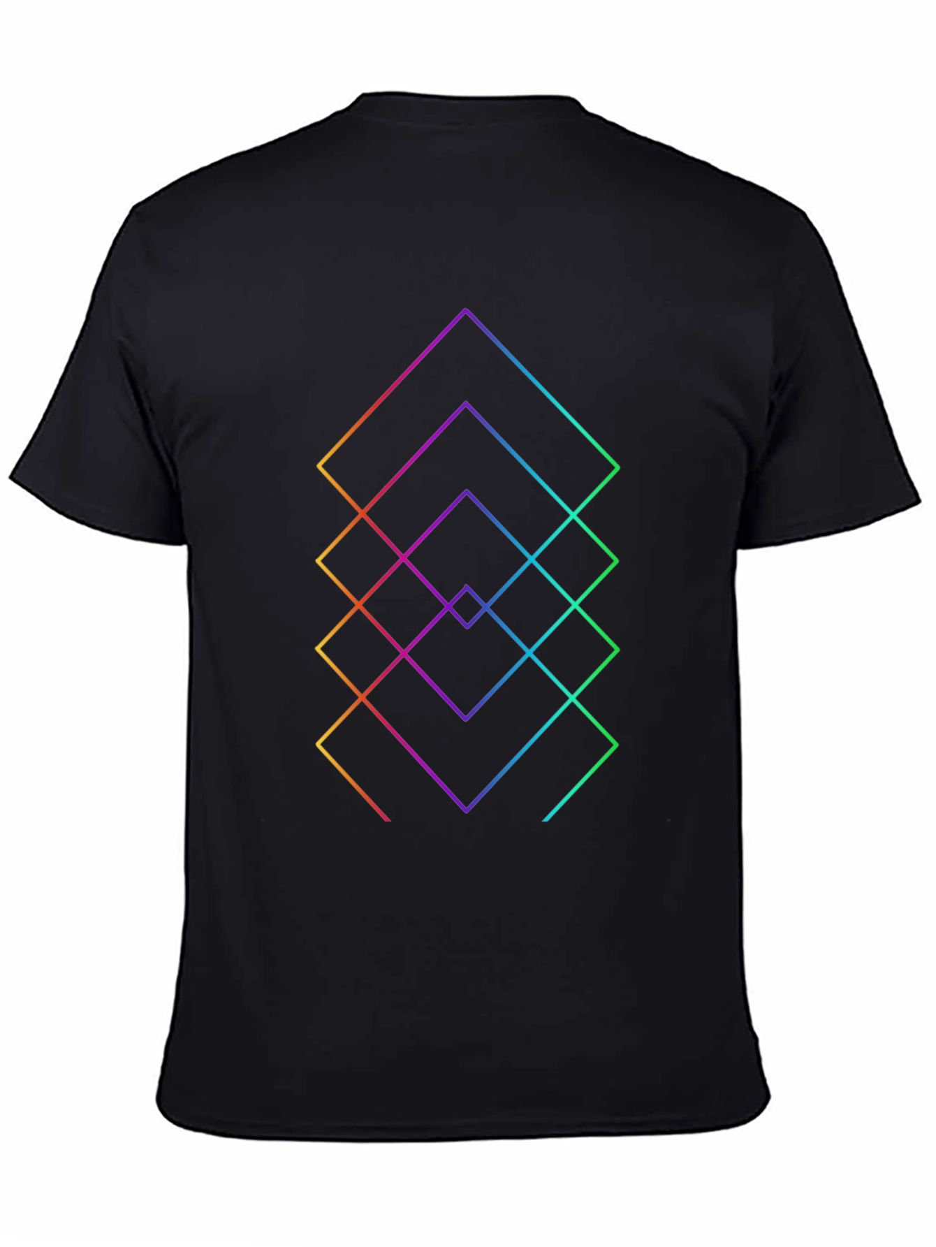 Geometric Rainbow Squares Black T-Shirt