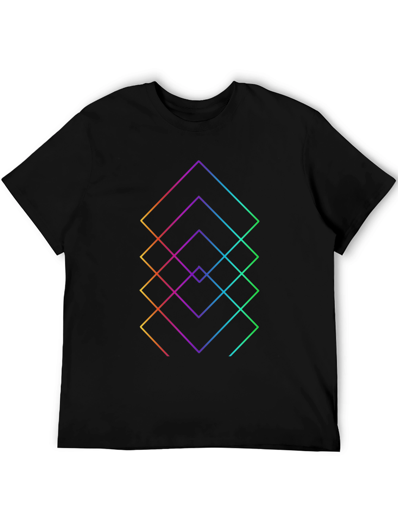 Geometric Rainbow Squares Black T-Shirt