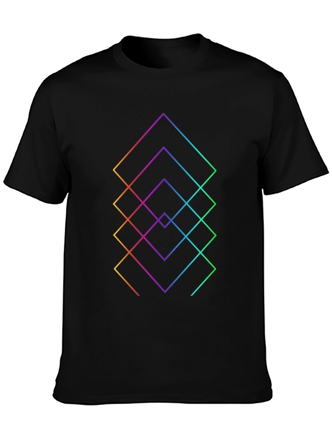 Geometric Rainbow Squares Black T-Shirt