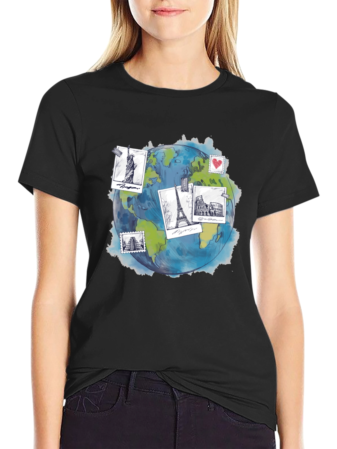 Travel Globe Graphic T-Shirt - Stylish Black Tee