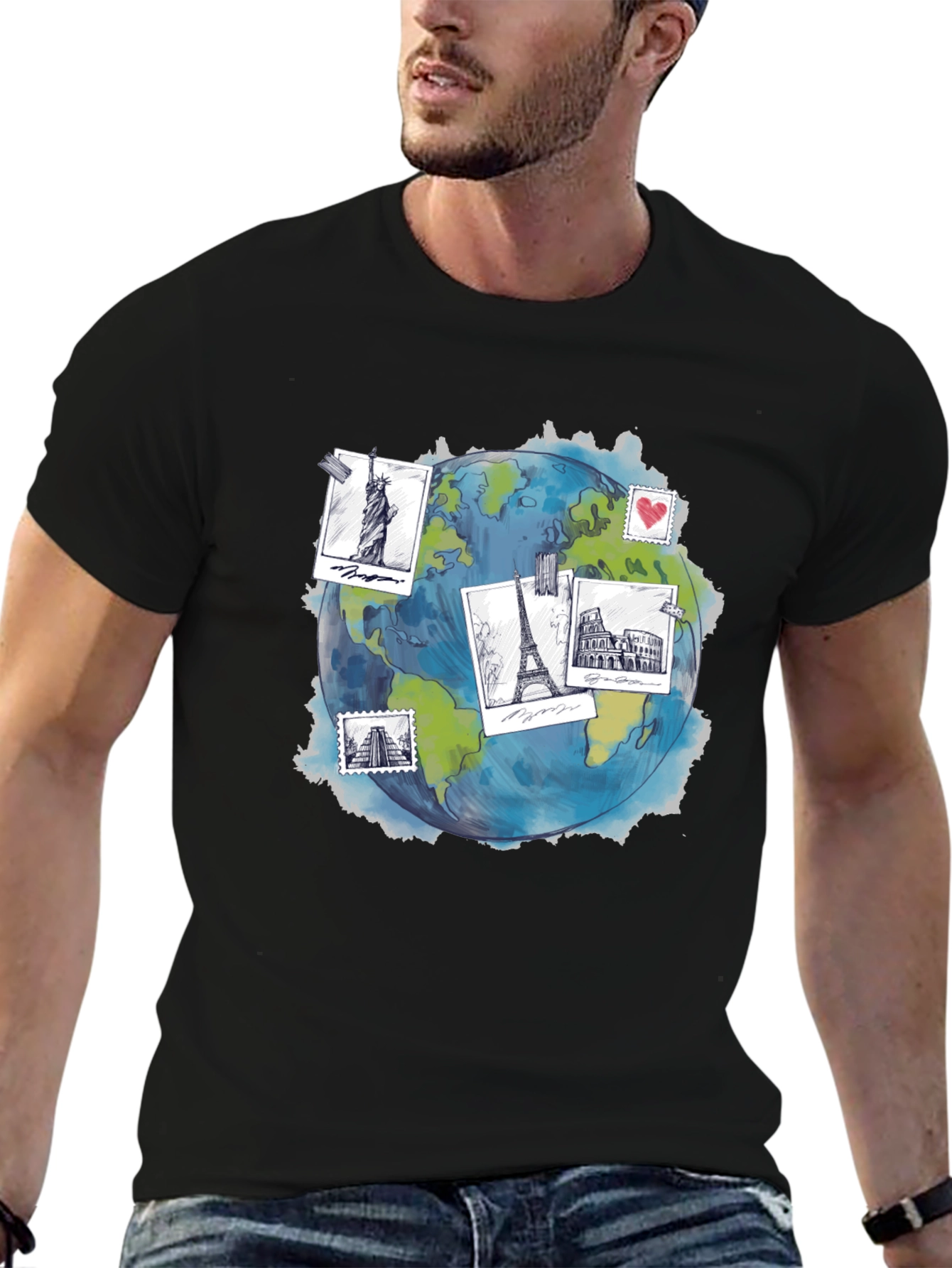 Travel Globe Graphic T-Shirt - Stylish Black Tee