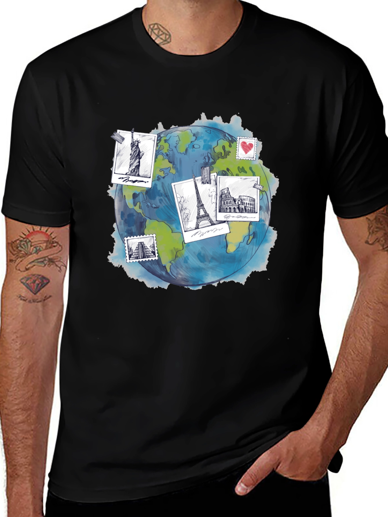 Travel Globe Graphic T-Shirt - Stylish Black Tee