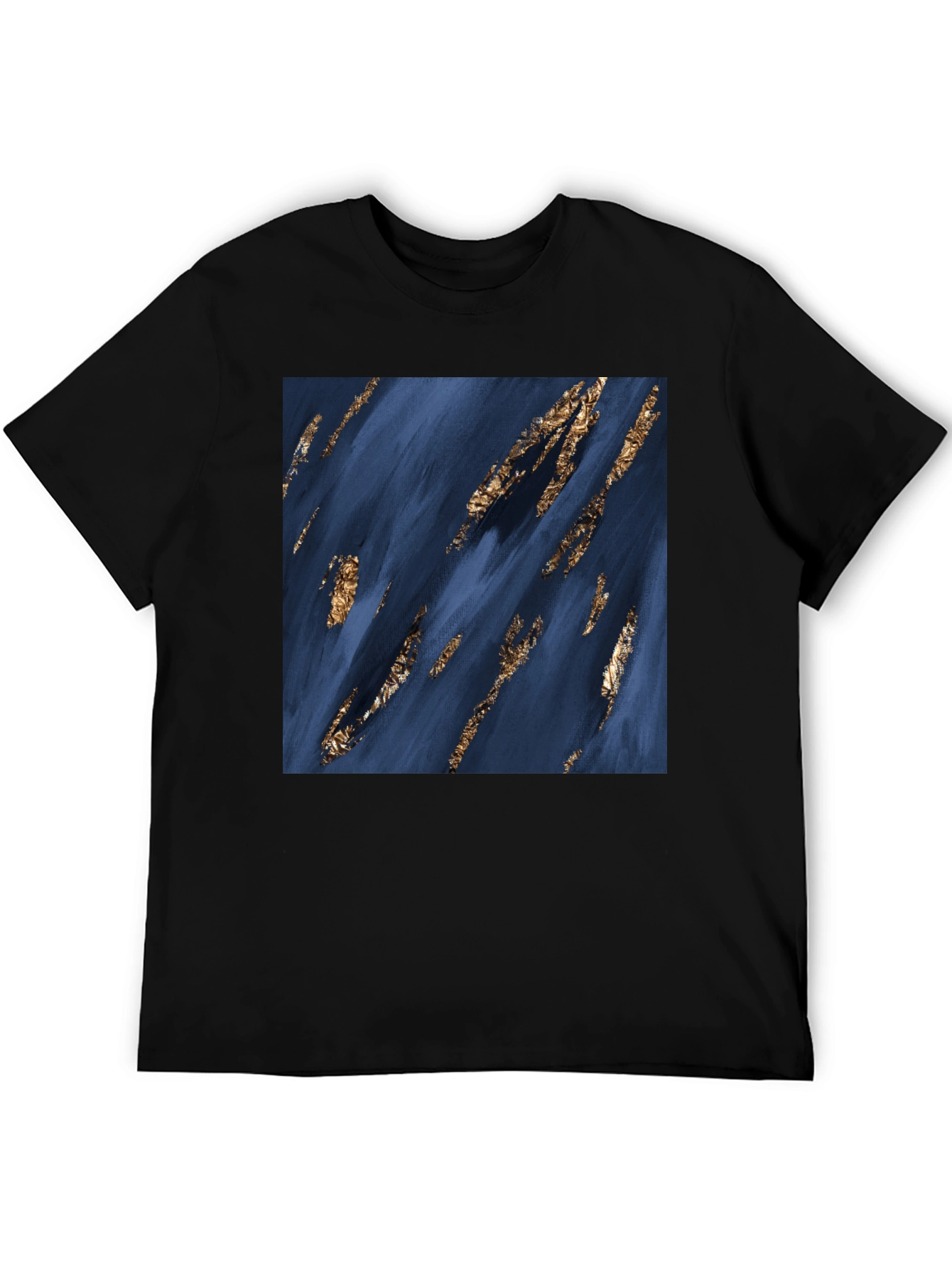 Abstract Art T-Shirt: Navy & Gold Strokes