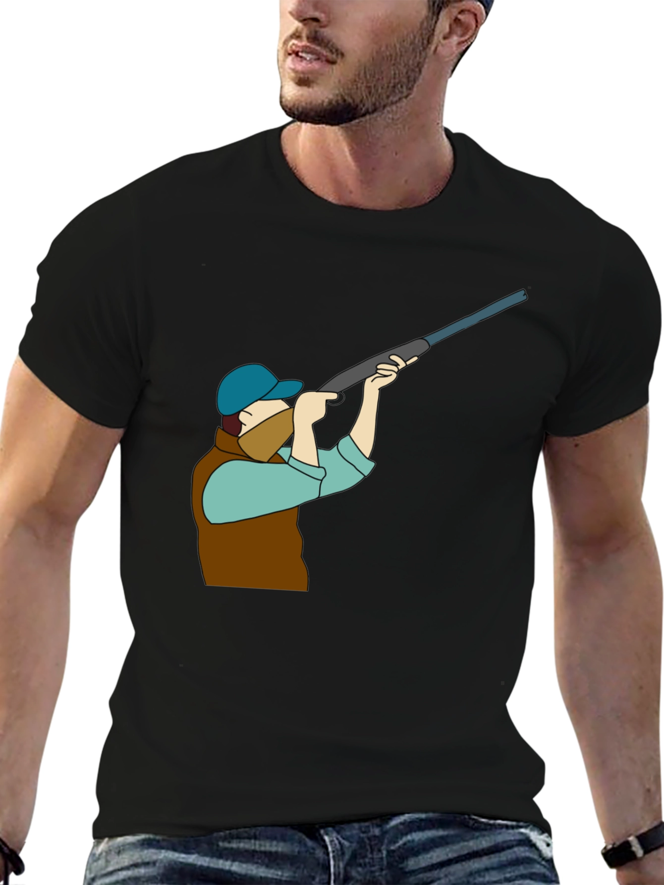 Hunting Graphic Tee - Black Cotton T-Shirt