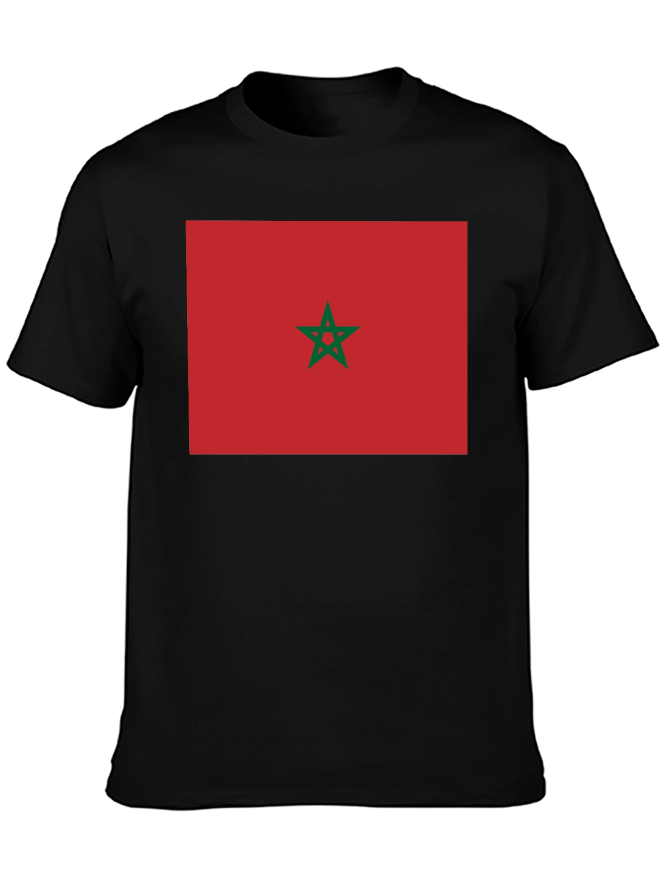 Morocco Flag Graphic Tee - Black Cotton T-Shirt