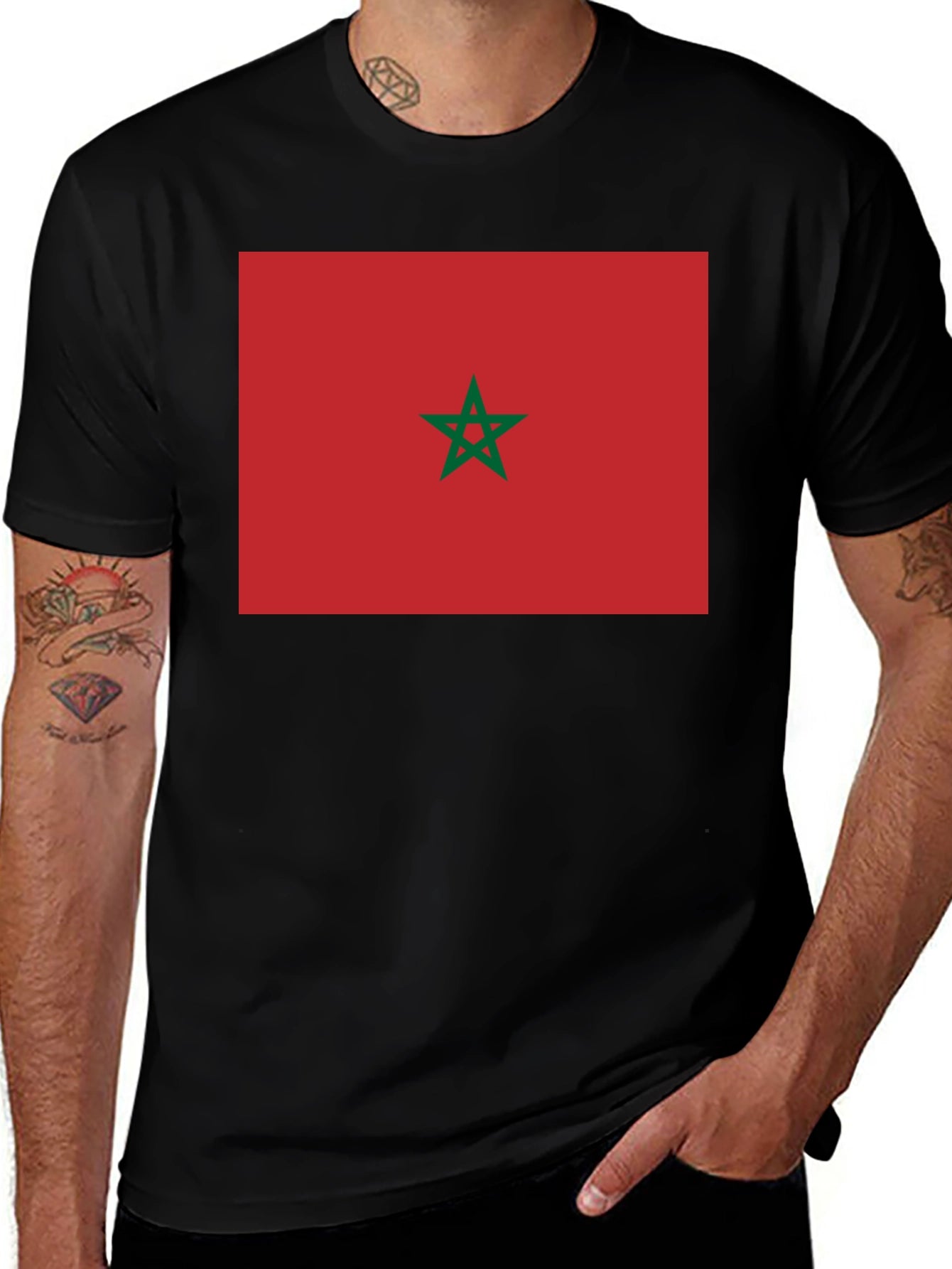 Morocco Flag Graphic Tee - Black Cotton T-Shirt