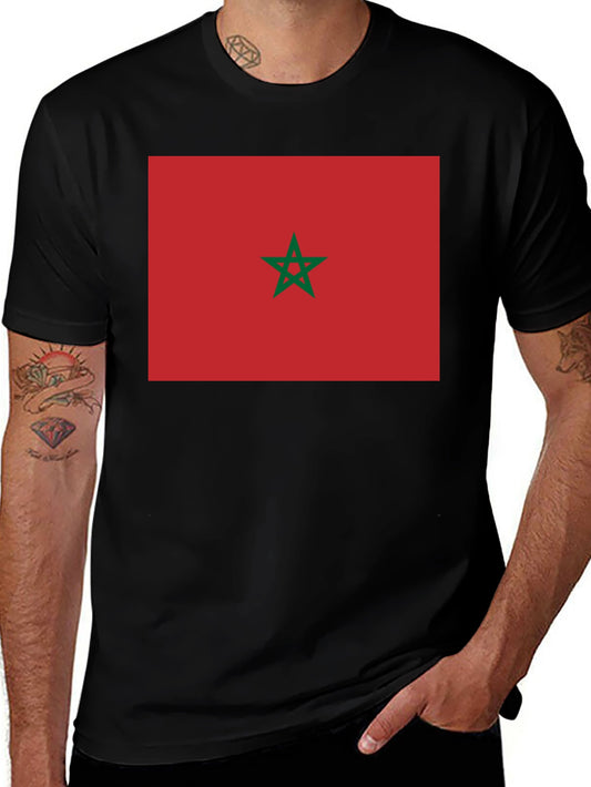 Morocco Flag Graphic Tee - Black Cotton T-Shirt