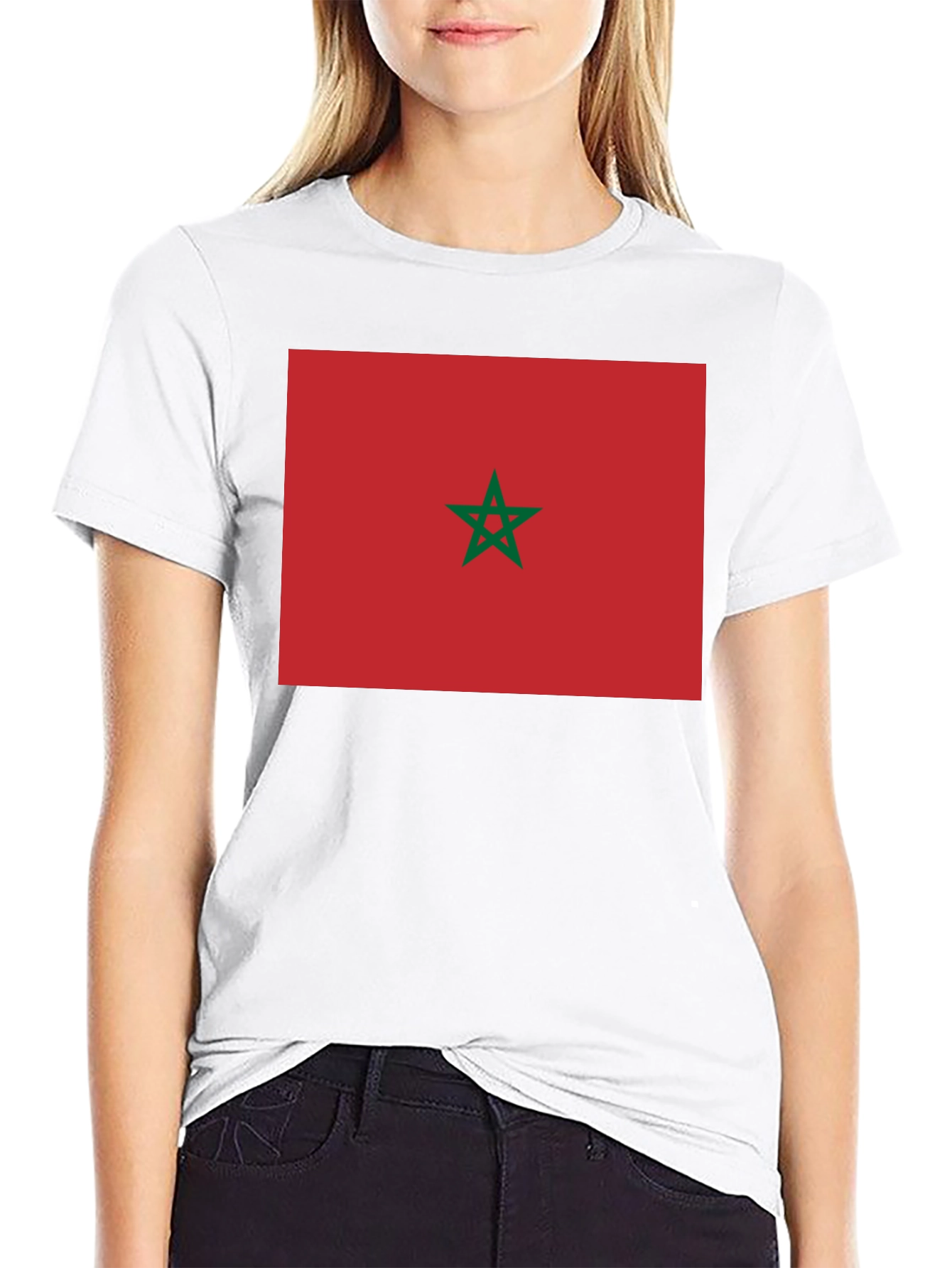 Morocco Flag Graphic Tee - Black Cotton T-Shirt