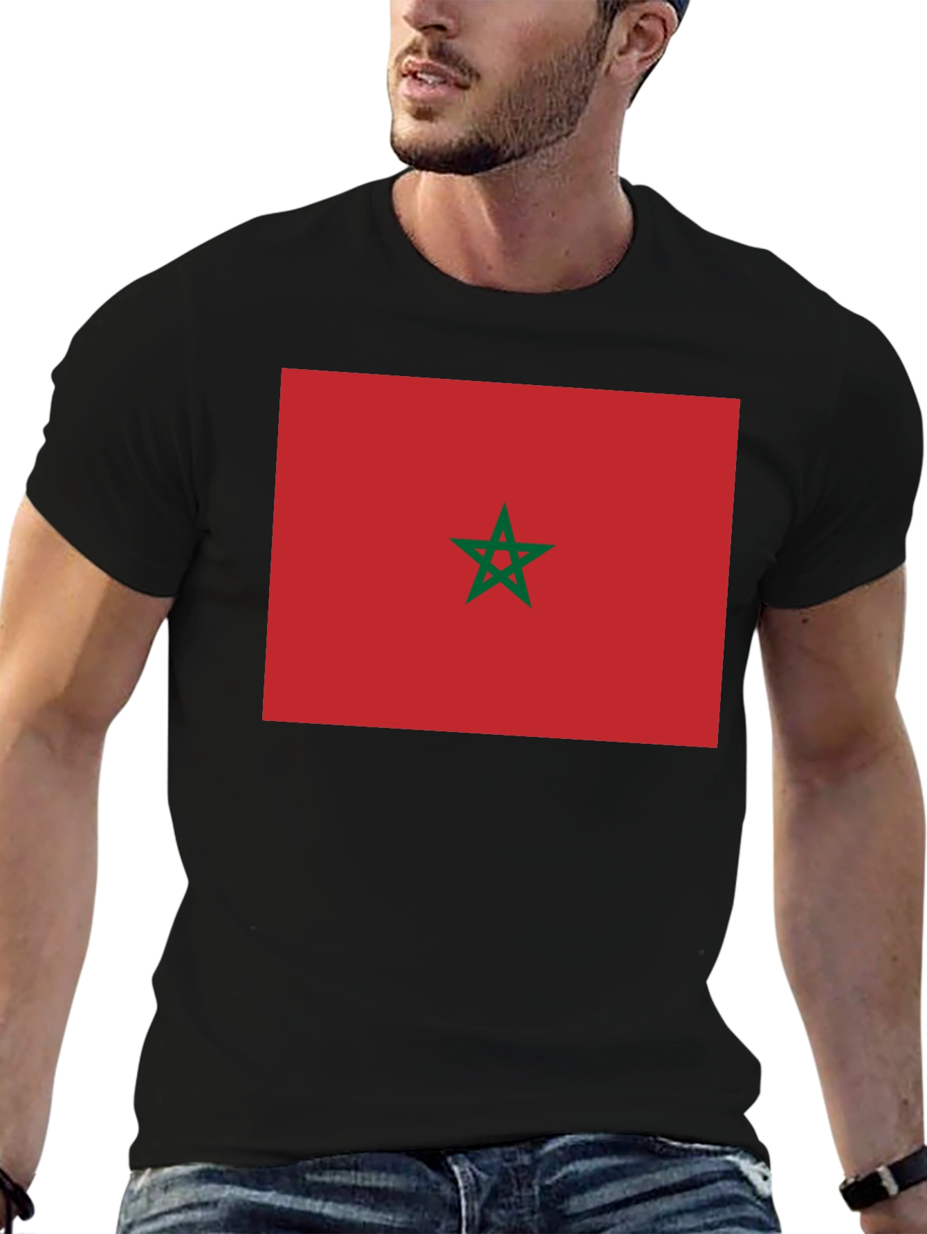 Morocco Flag Graphic Tee - Black Cotton T-Shirt
