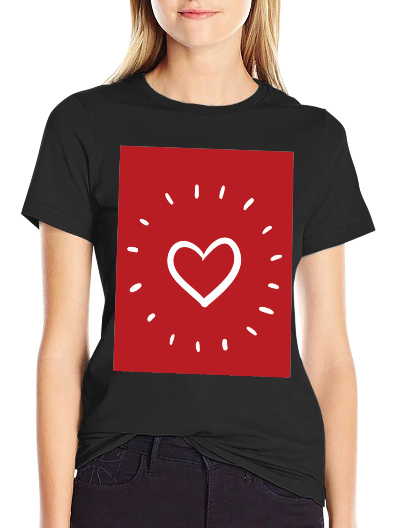 Heart Sparkle Graphic Tee - Black