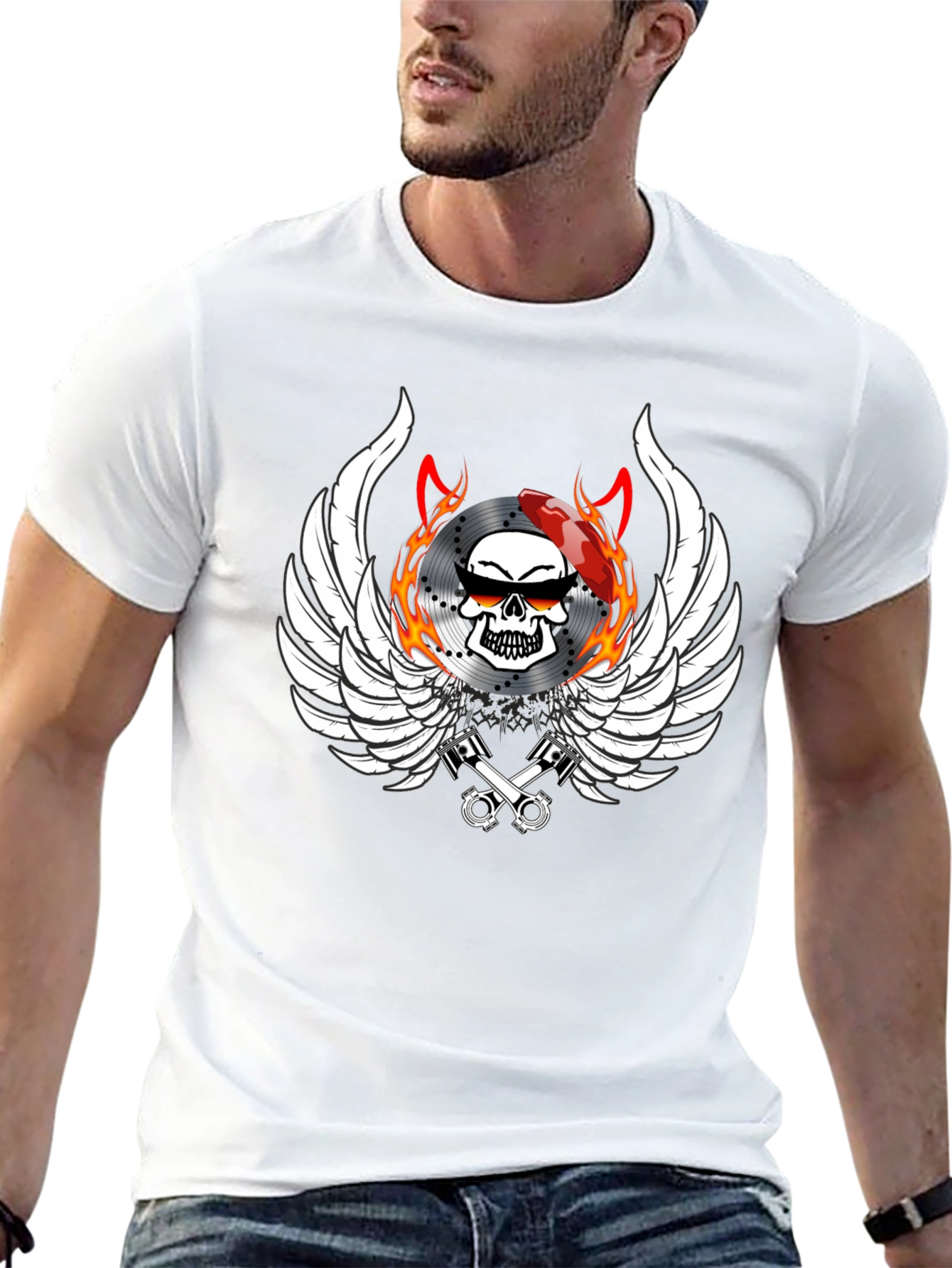 Biker Skull Wings Graphic Tee