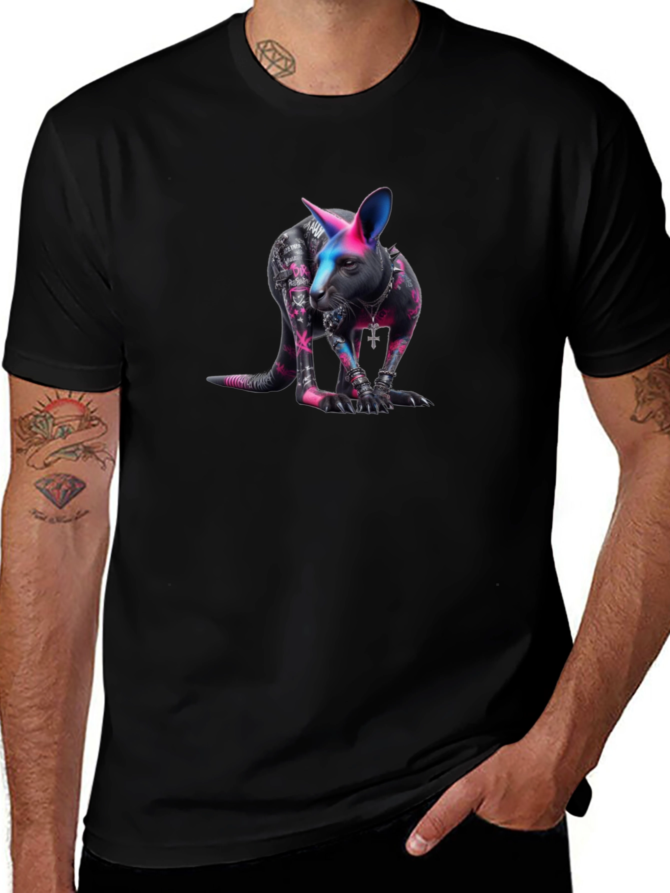 Black T-shirt with Kangaroo Graphic