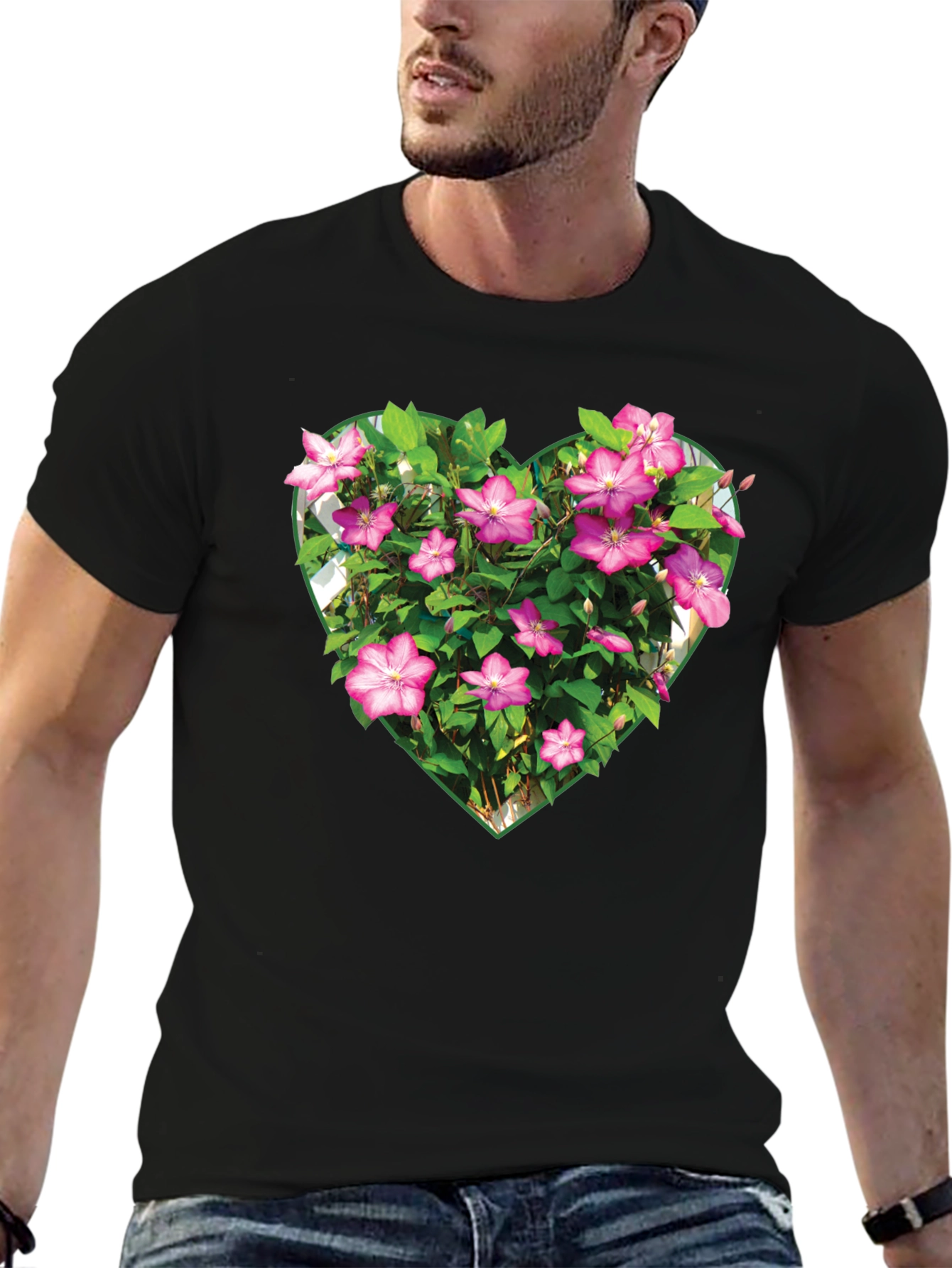 Floral Heart Graphic T-Shirt - Black
