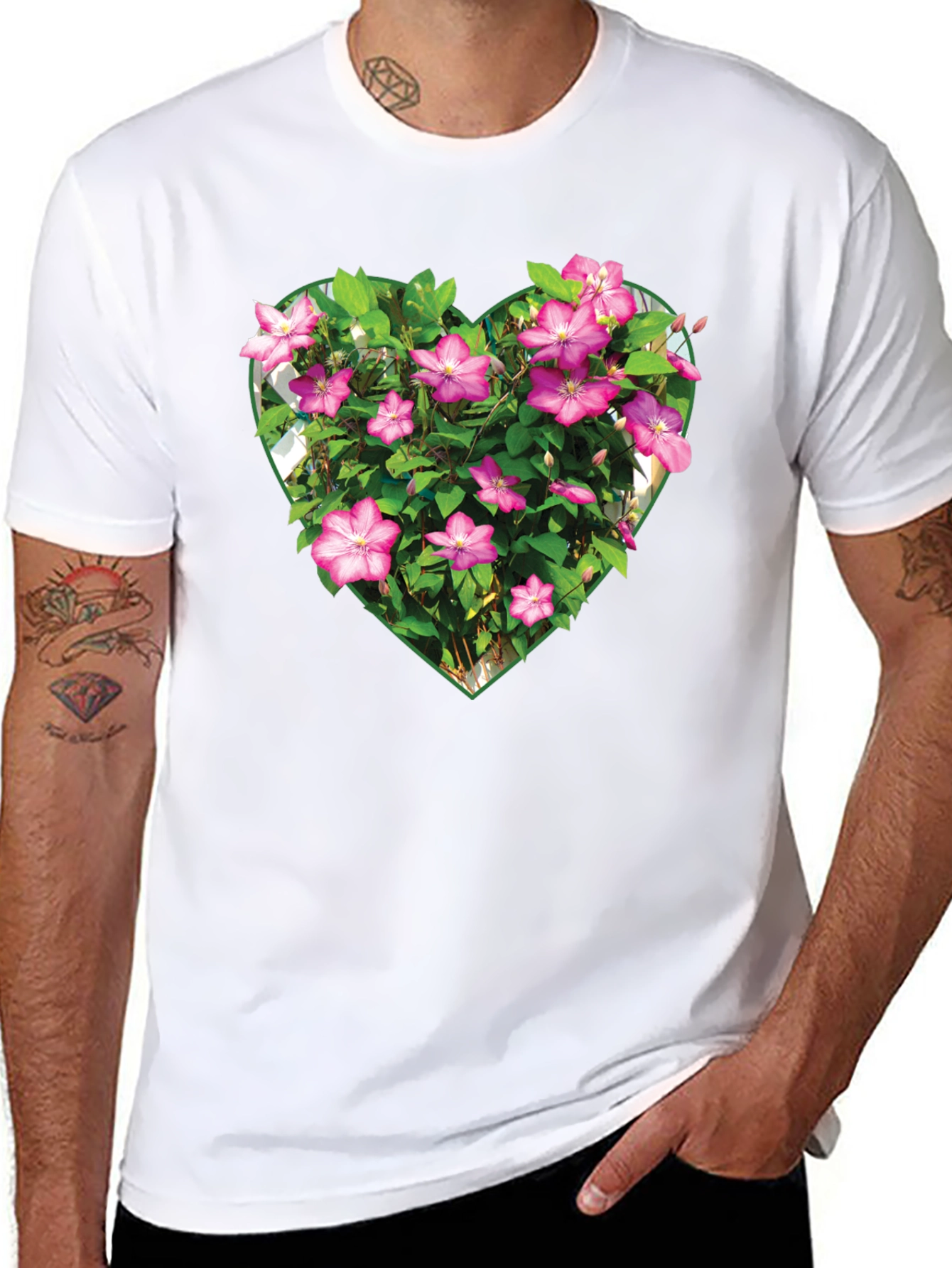 Floral Heart Graphic T-Shirt - Black