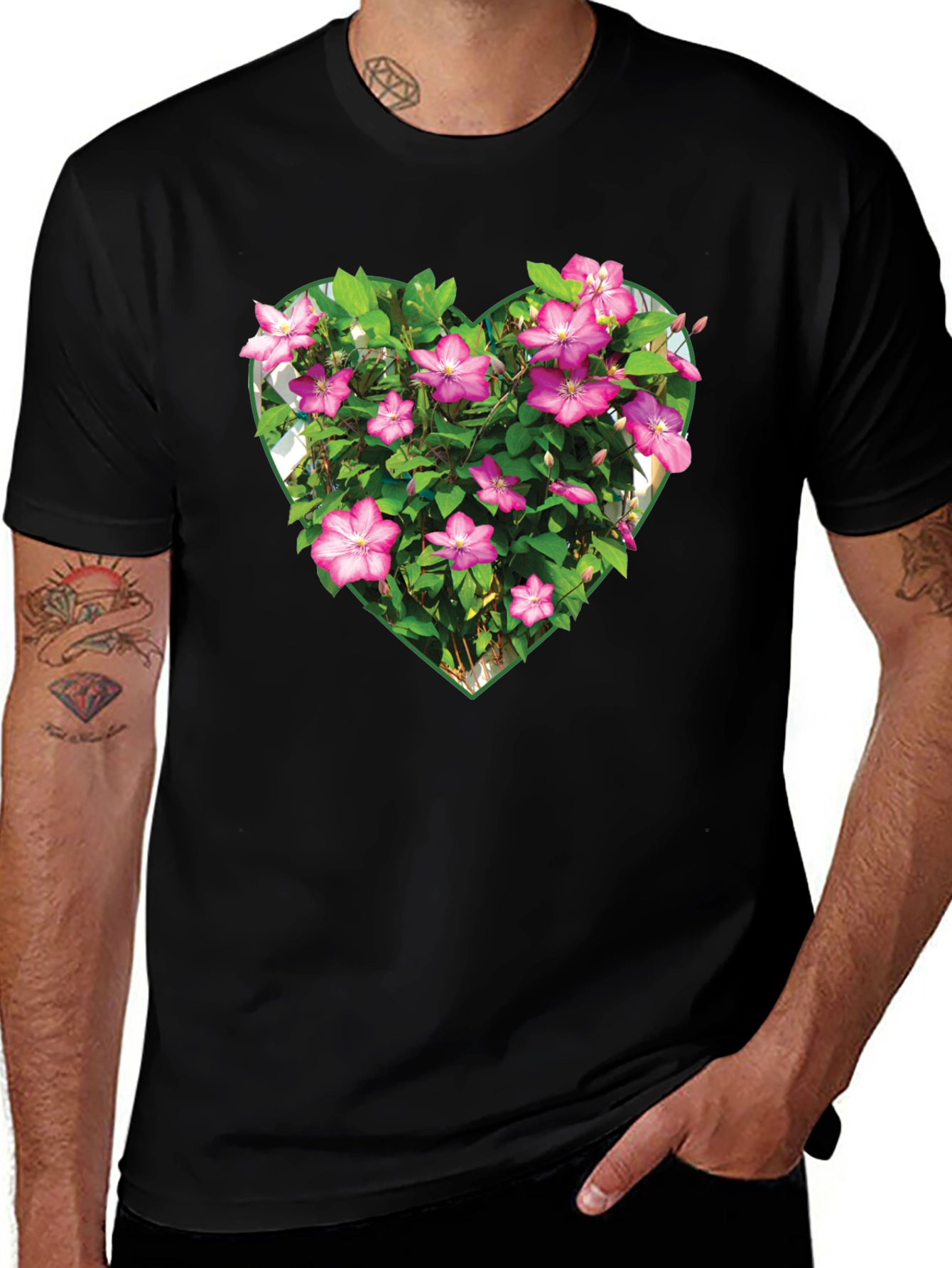 Floral Heart Graphic T-Shirt - Black
