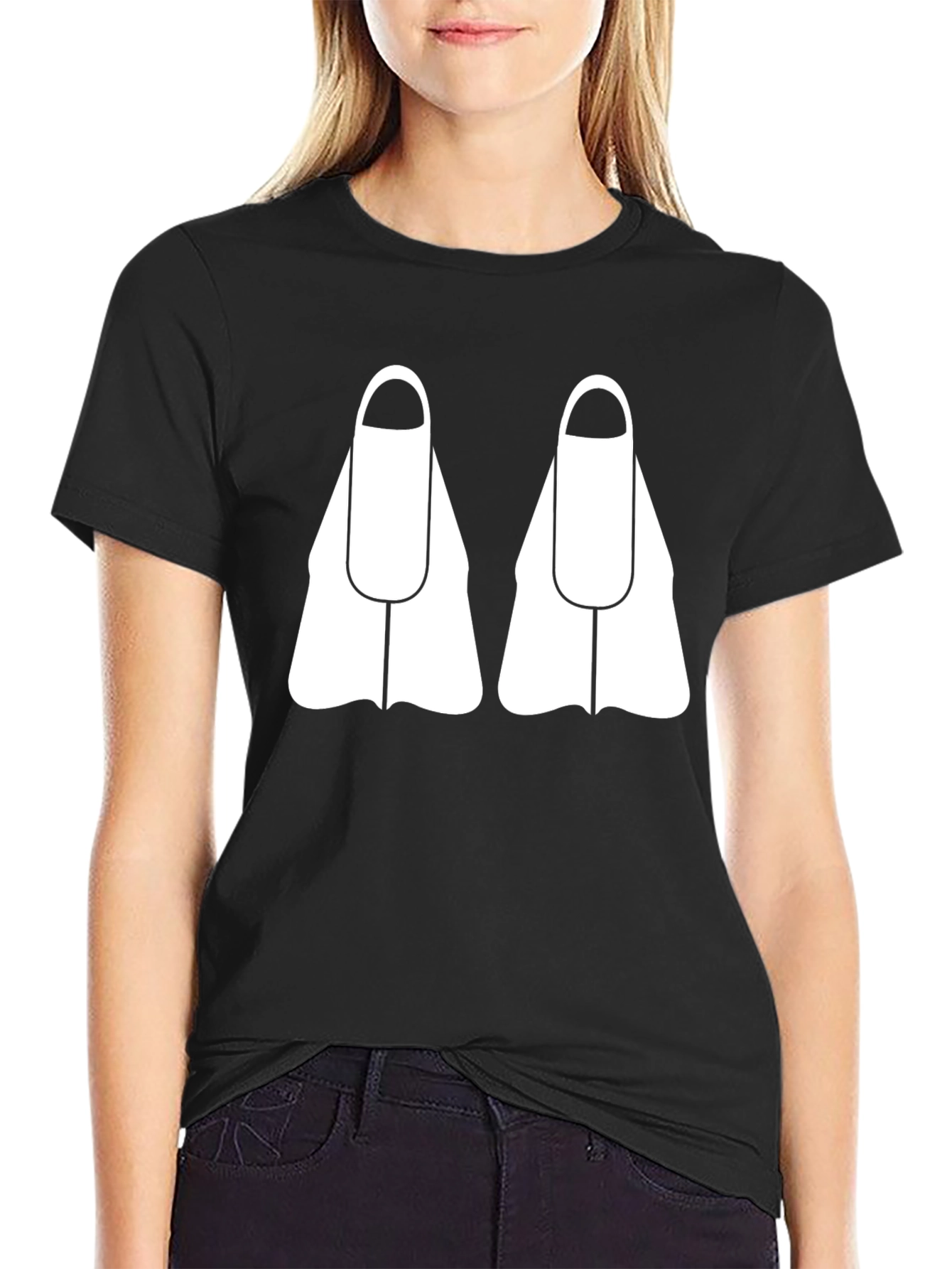 Diving Fins Graphic Tee - Black Cotton T-Shirt