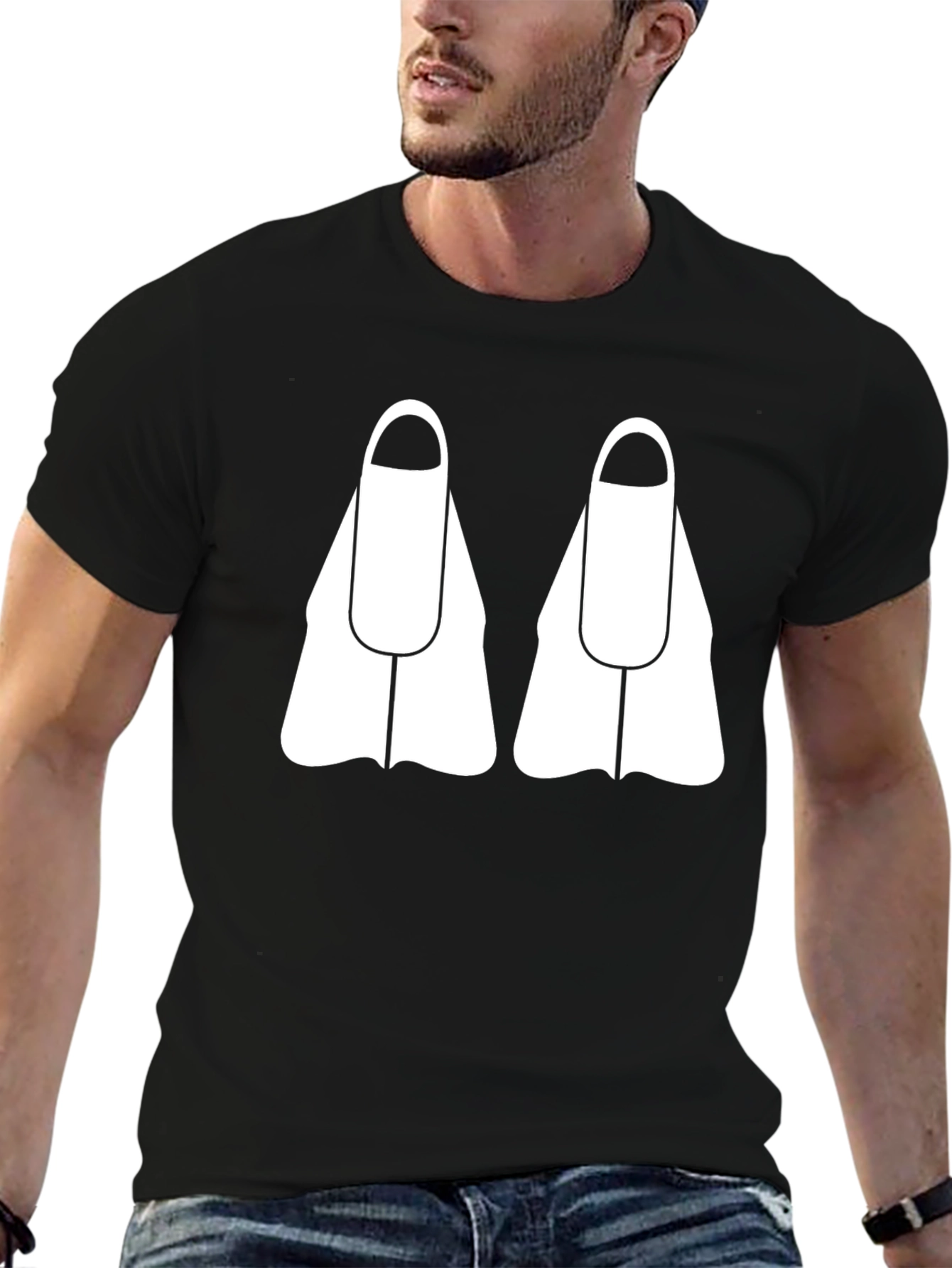 Diving Fins Graphic Tee - Black Cotton T-Shirt