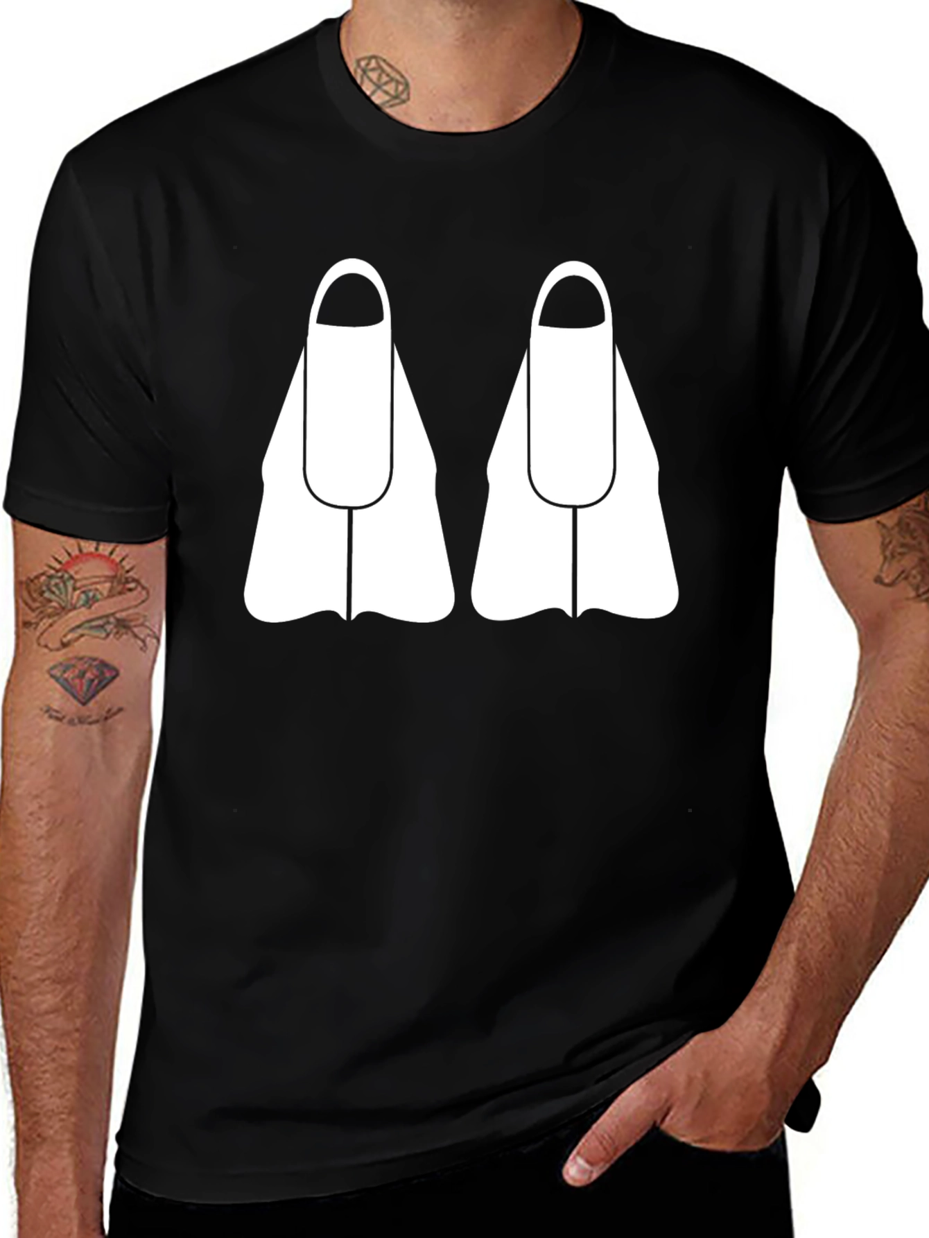 Diving Fins Graphic Tee - Black Cotton T-Shirt